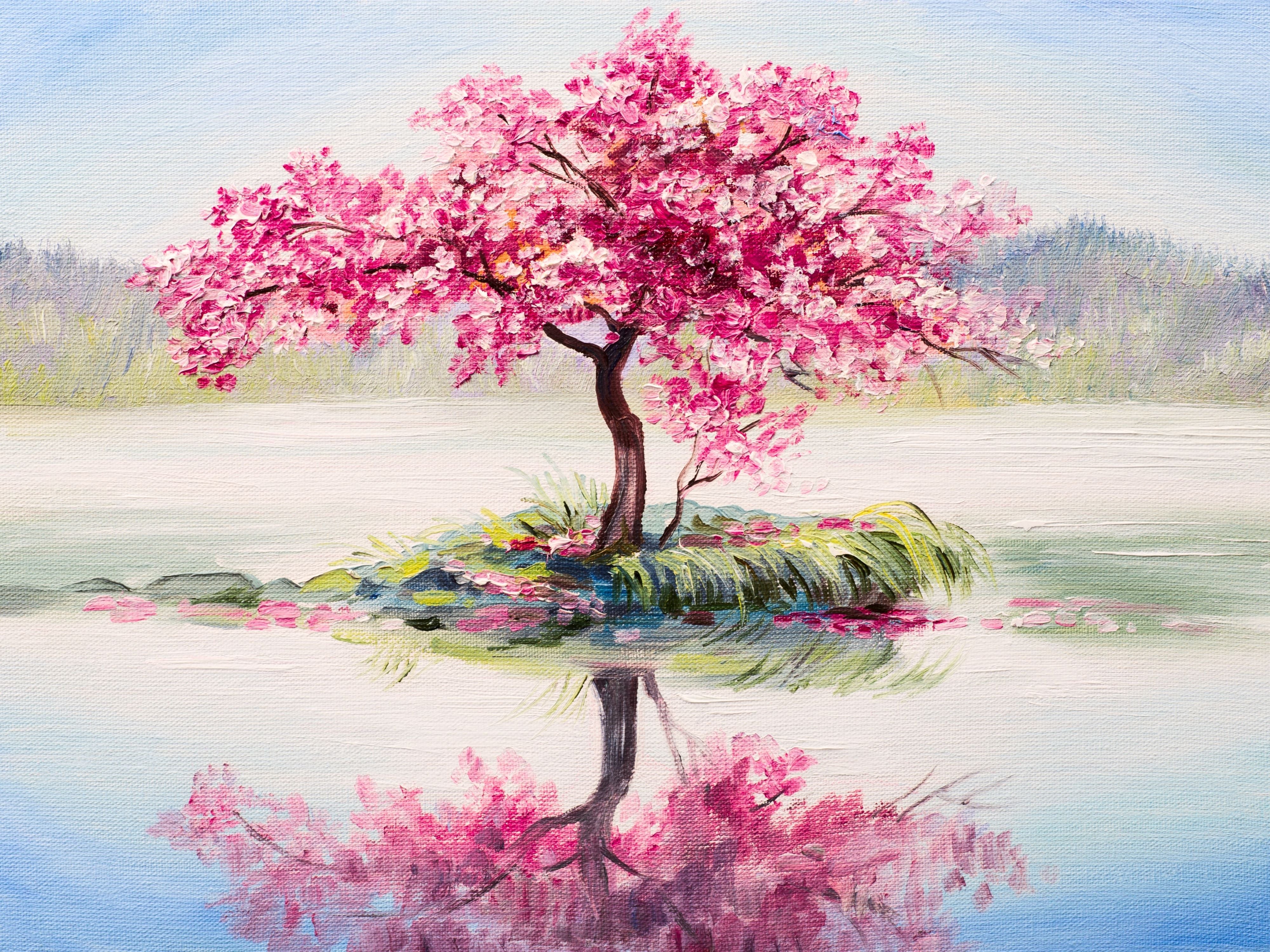 Una pintura de diamantes llamado 'Cerezo Sakura flor isla' - Meencantalapinturadediamantes