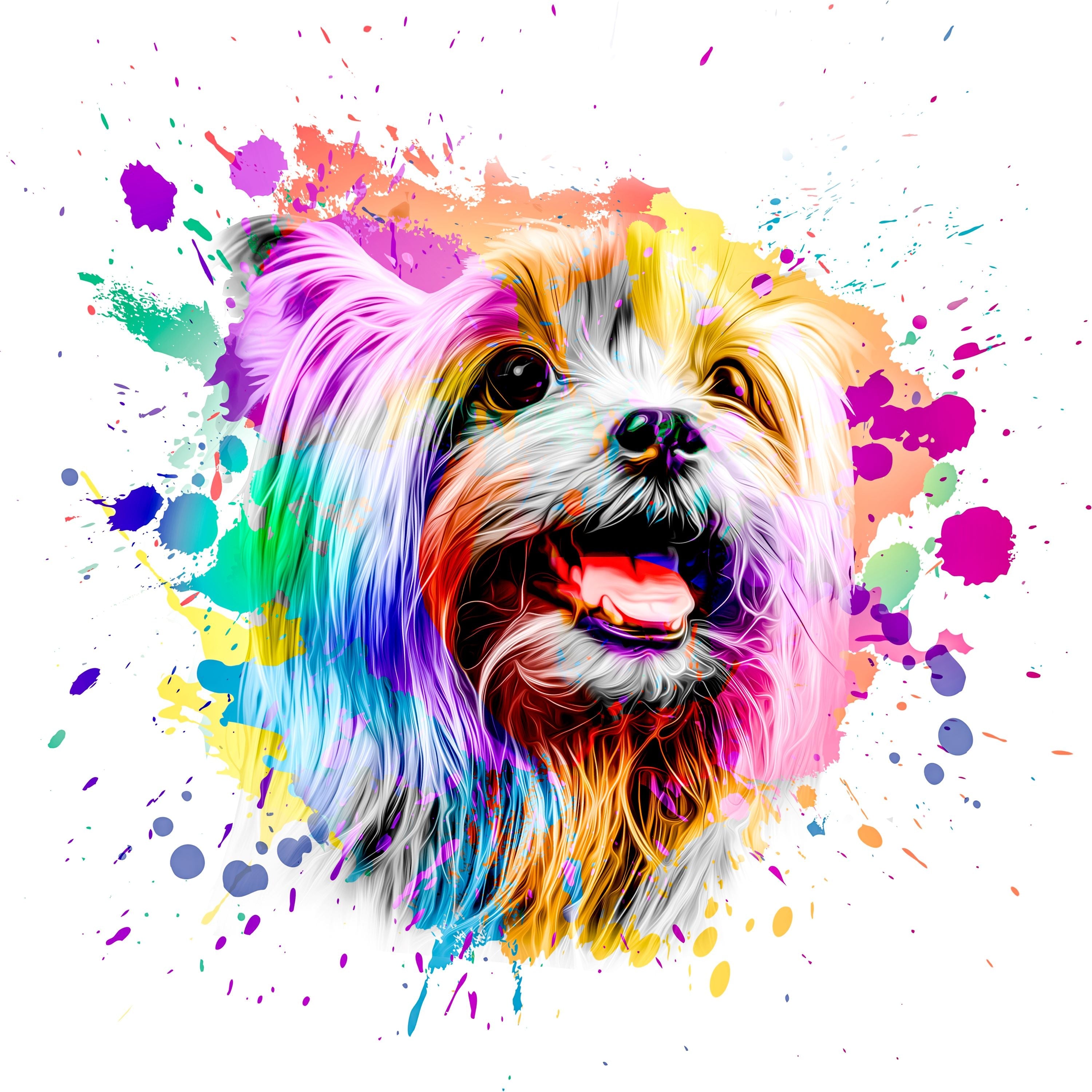 Una pintura de diamantes llamado 'Perro Yorkshire colorido' - Meencantalapinturadediamantes