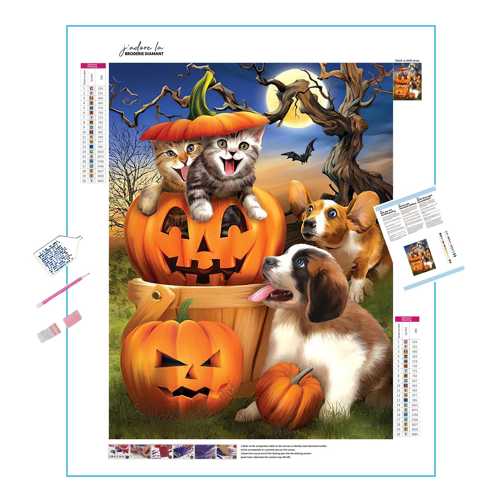 Una pintura de diamantes llamado 'Perros y gatos de Halloween' - Meencantalapinturadediamantes