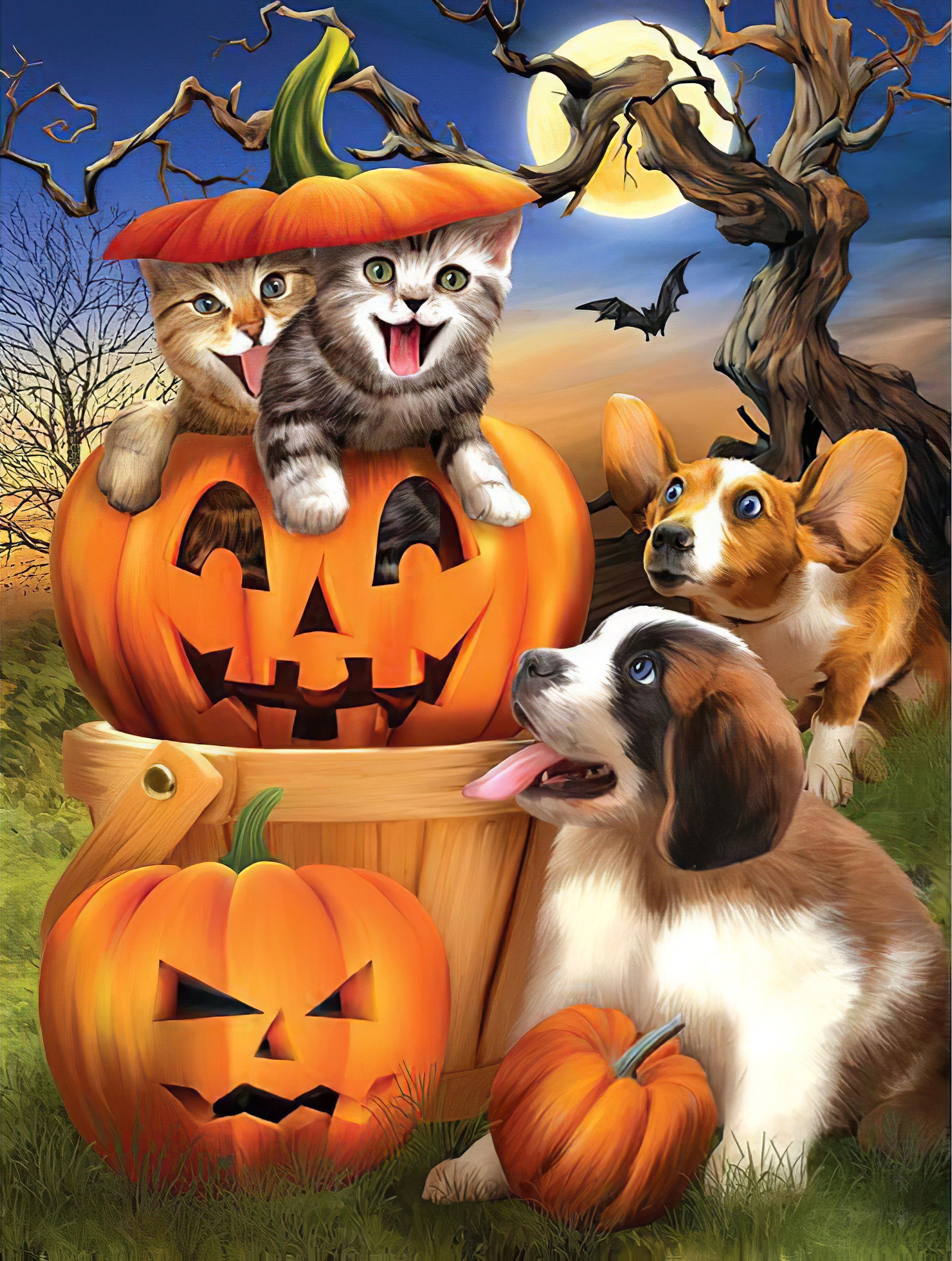 Una pintura de diamantes llamado 'Perros y gatos de Halloween' - Meencantalapinturadediamantes