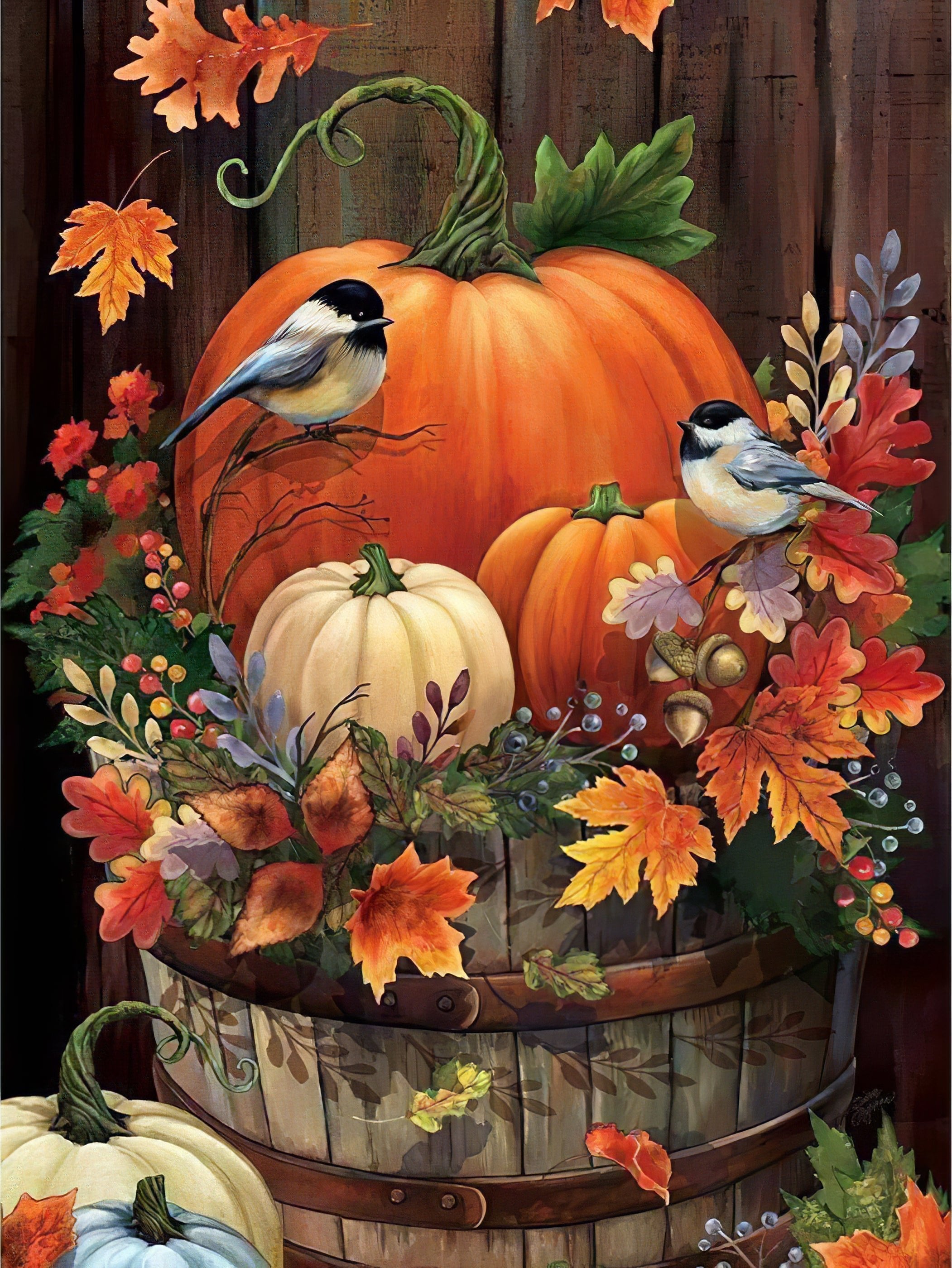 Una pintura de diamantes llamado 'Calabaza y pájaros de Halloween' - Meencantalapinturadediamantes