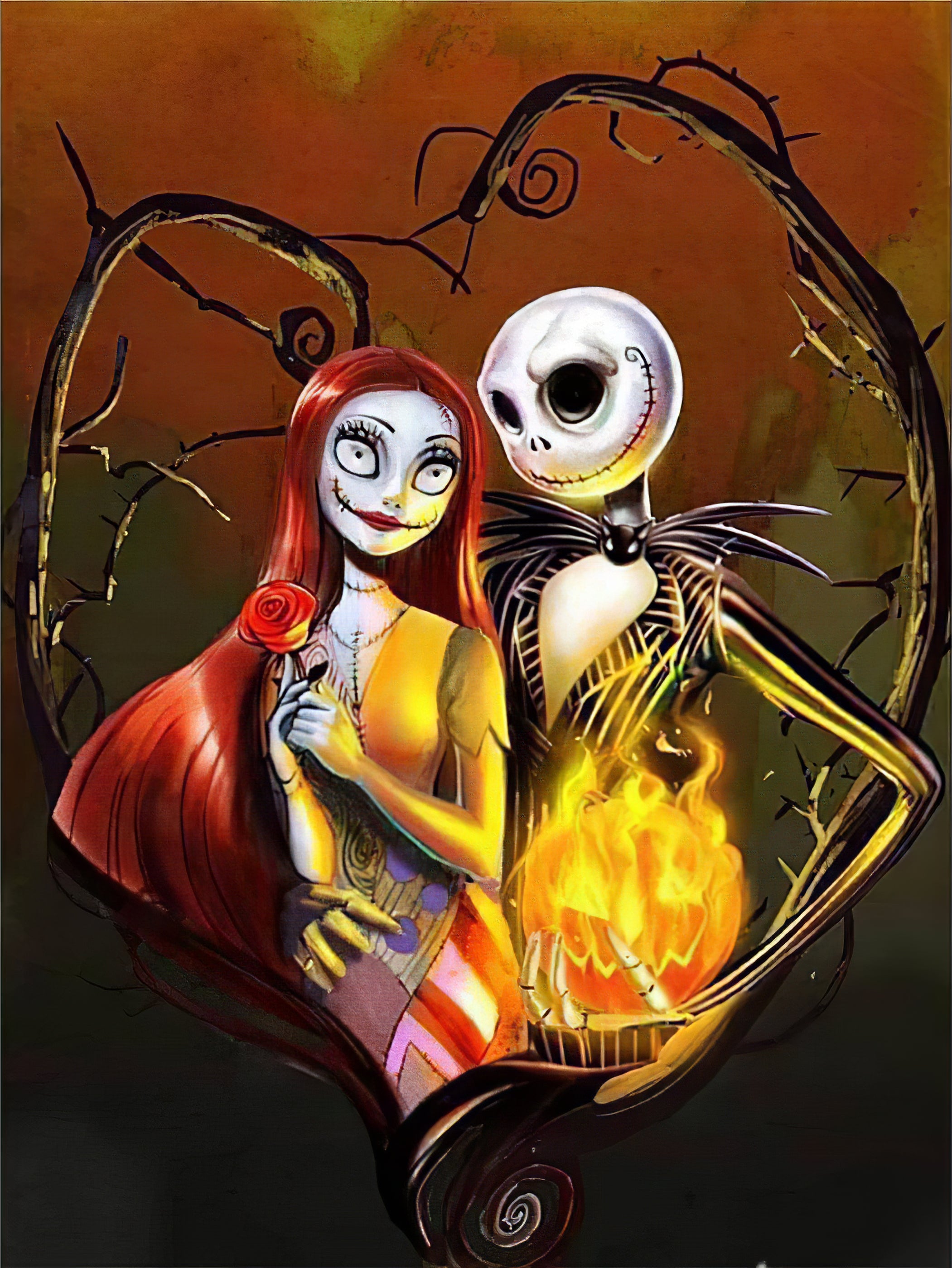 Una pintura de diamantes llamado 'Pareja de Halloween en un corazón' - Meencantalapinturadediamantes