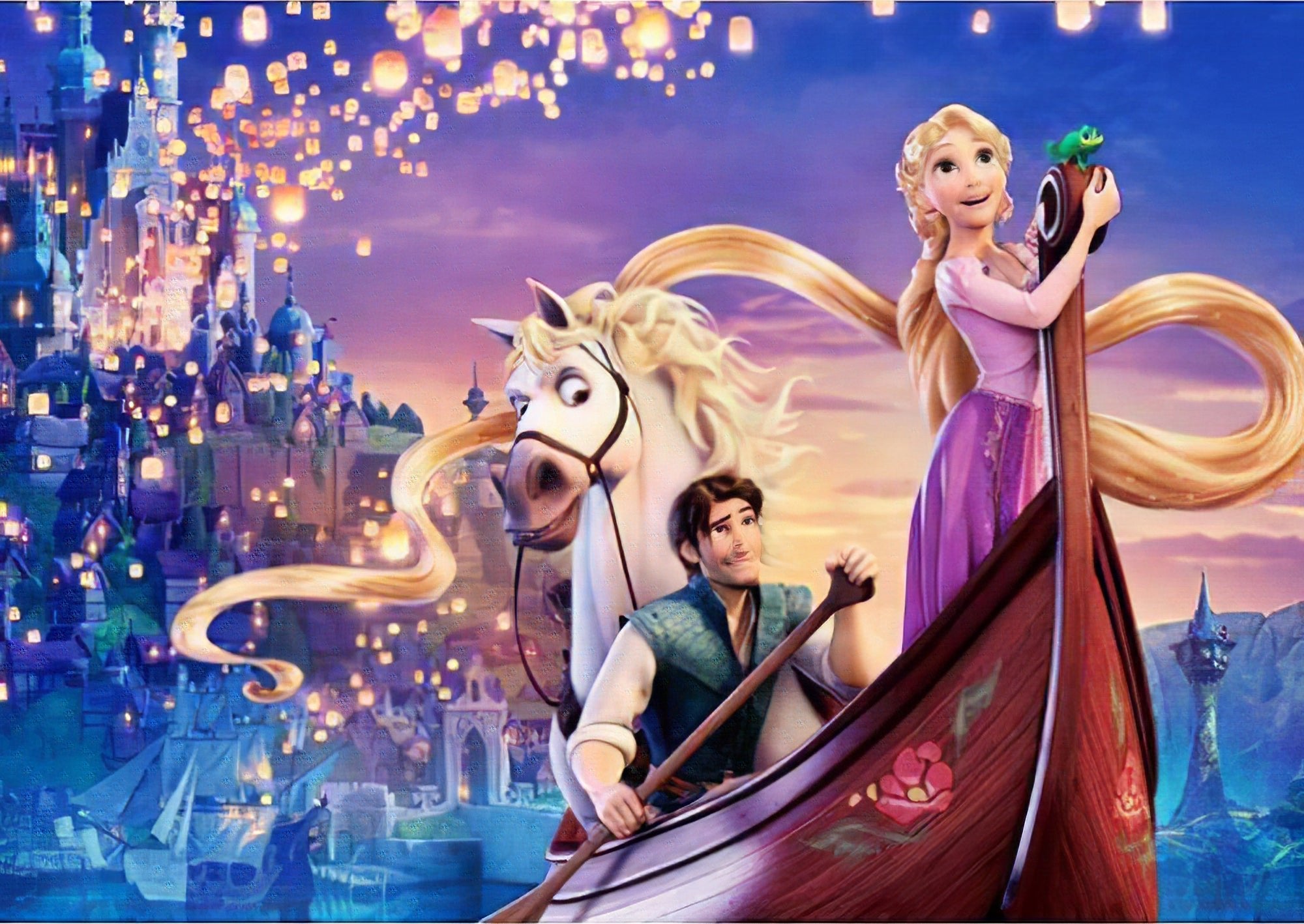 Una pintura de diamantes llamado 'Caballo y Rapunzel en barco' - Meencantalapinturadediamantes