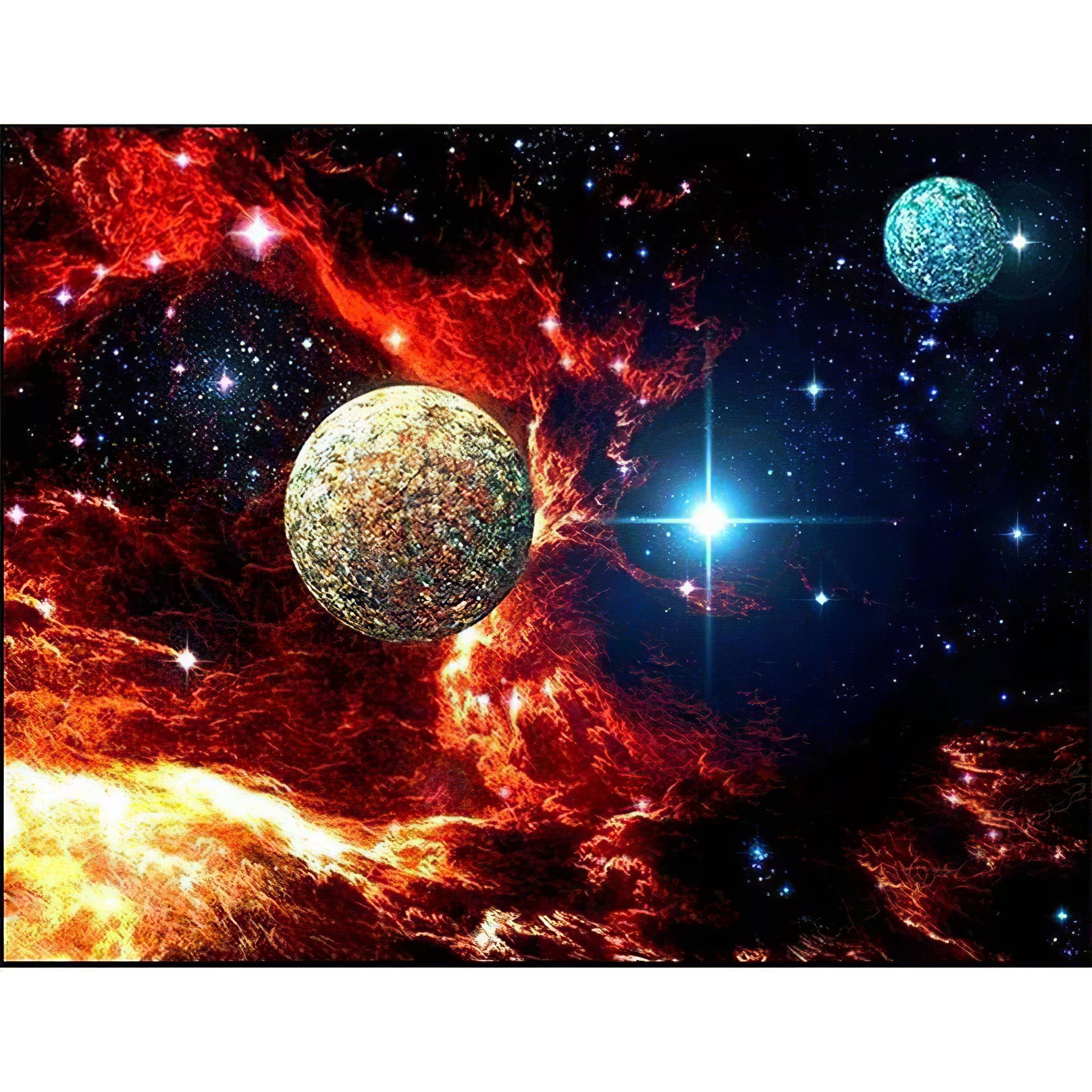 Una pintura de diamantes llamado 'Dos planetas y una estrella brillante' - Meencantalapinturadediamantes