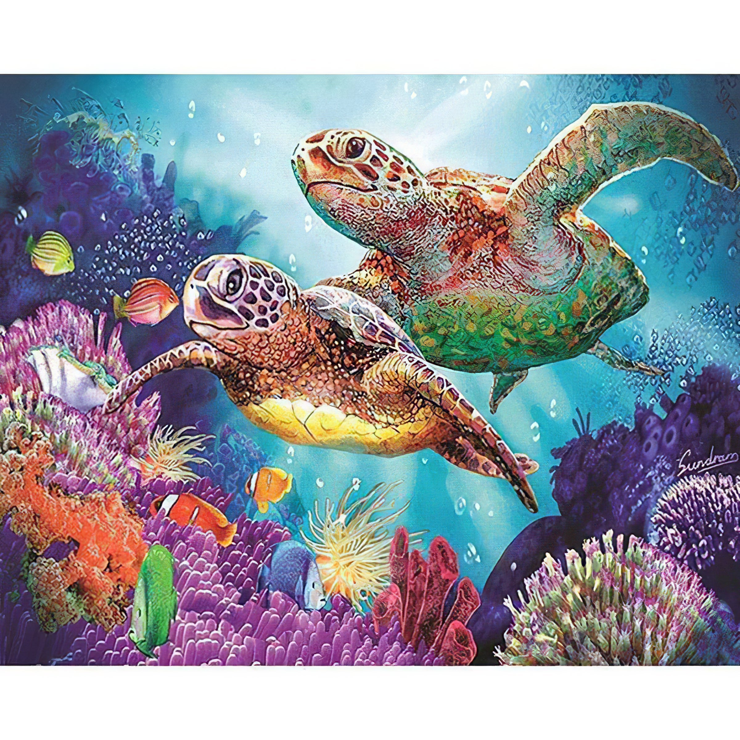 Una pintura de diamantes llamado 'Deux tortues dans l'océan' - Meencantalapinturadediamantes