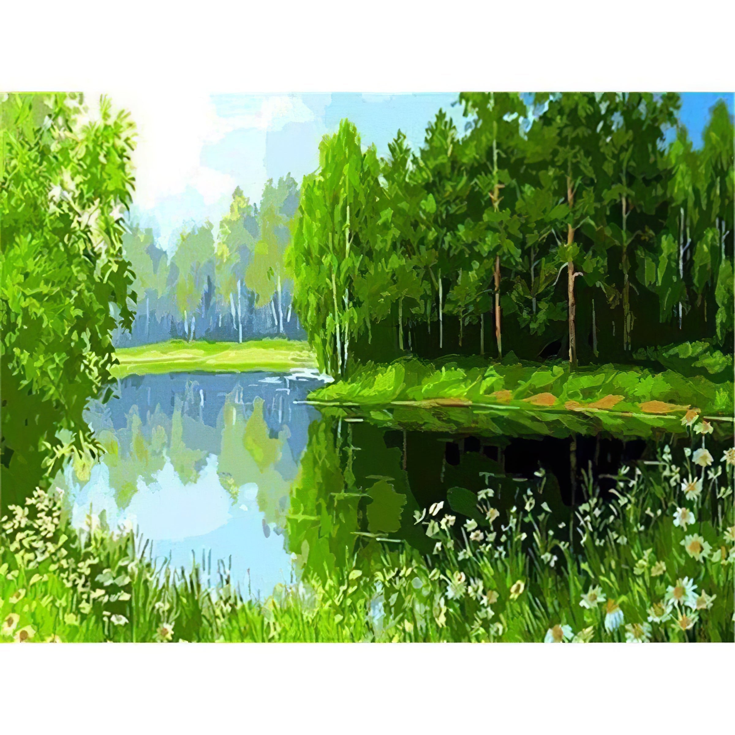 Una pintura de diamantes llamado 'Flores lago y bosque' - Meencantalapinturadediamantes