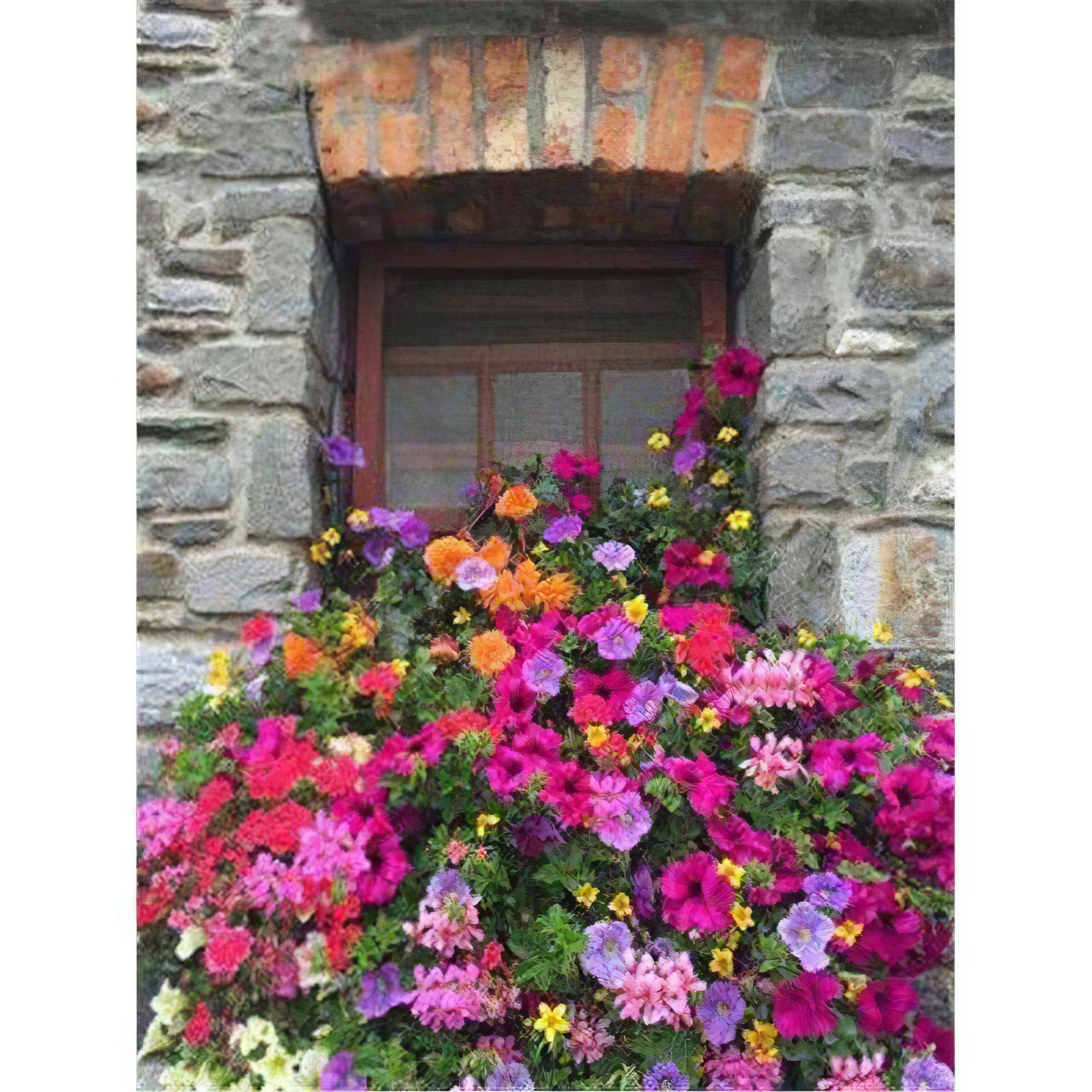 Una pintura de diamantes llamado 'Flores en la ventana' - Meencantalapinturadediamantes