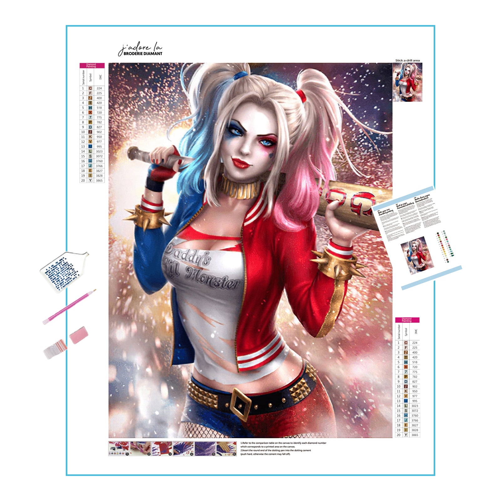 Una pintura de diamantes llamado 'Harley Quinn' - Meencantalapinturadediamantes