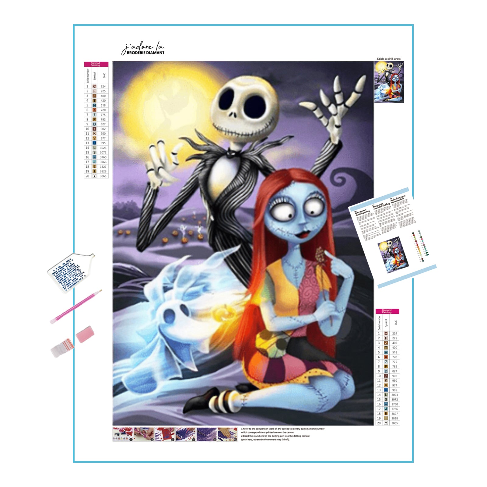 Una pintura de diamantes llamado 'Jack Sally Skellington' - Meencantalapinturadediamantes