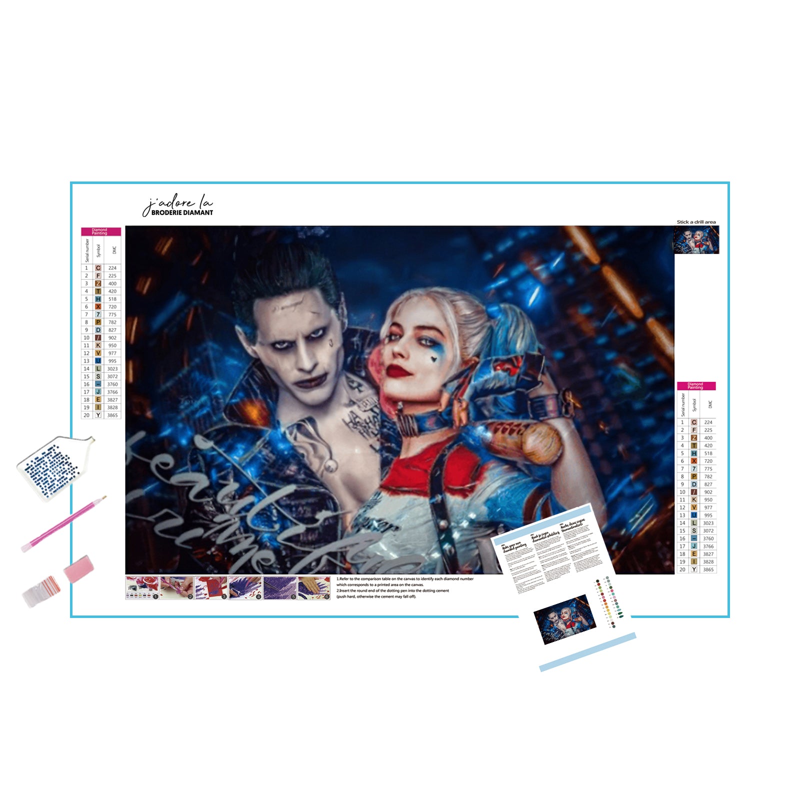 Una pintura de diamantes llamado 'Joker y Harley Quinn' - Meencantalapinturadediamantes