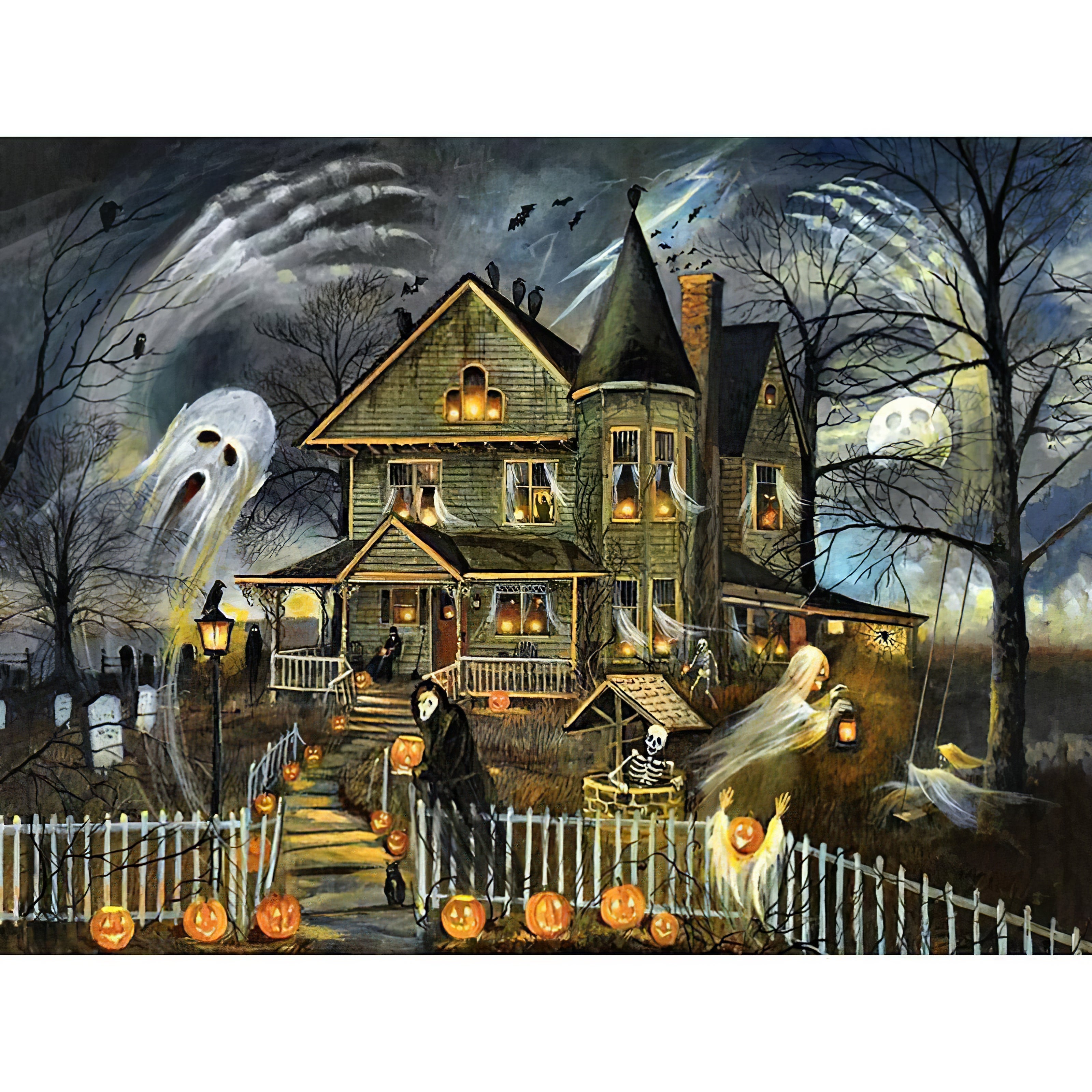 Una pintura de diamantes llamado 'Casa fantasma de Halloween' - Meencantalapinturadediamantes