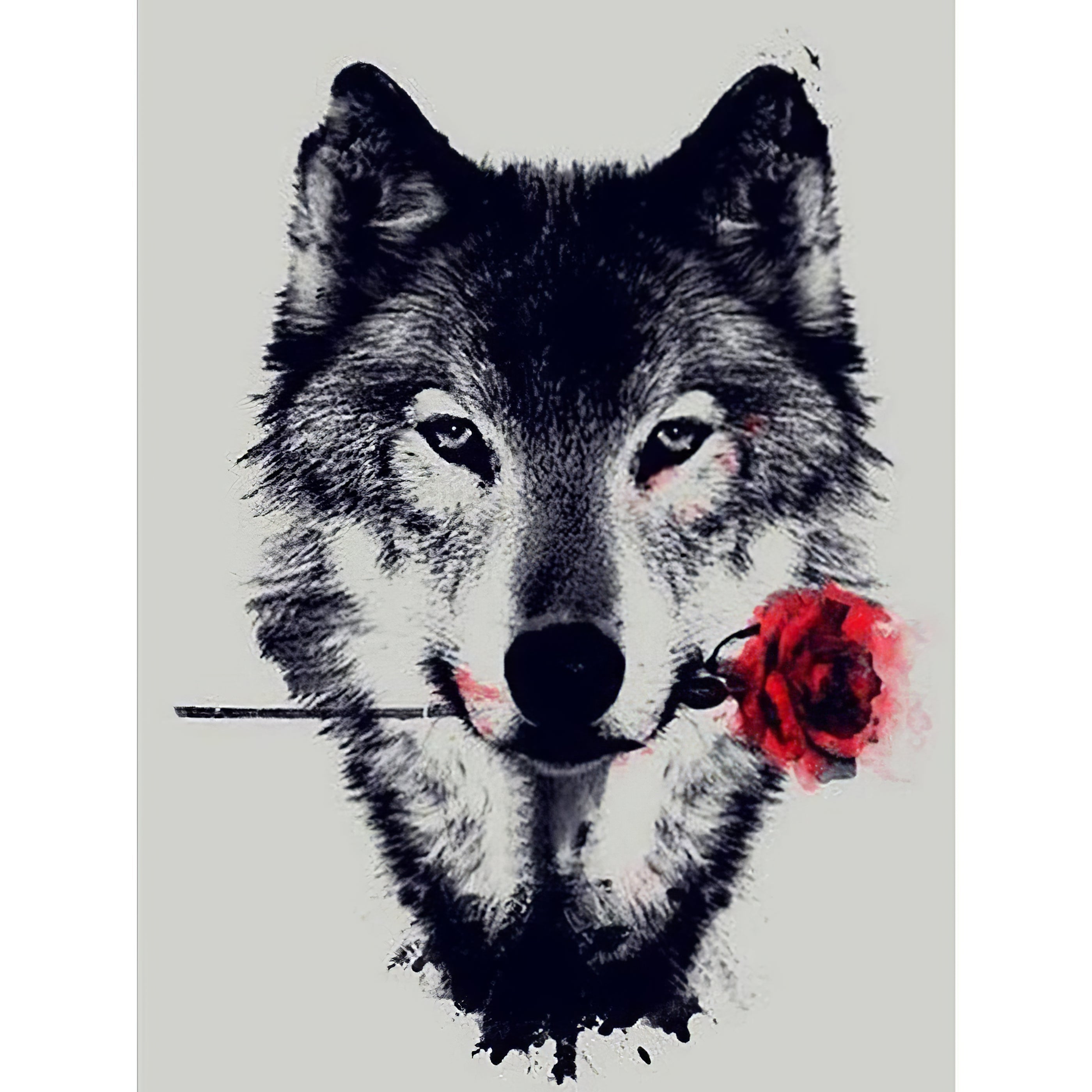 Una pintura de diamantes llamado 'Lobo con flor' - Meencantalapinturadediamantes