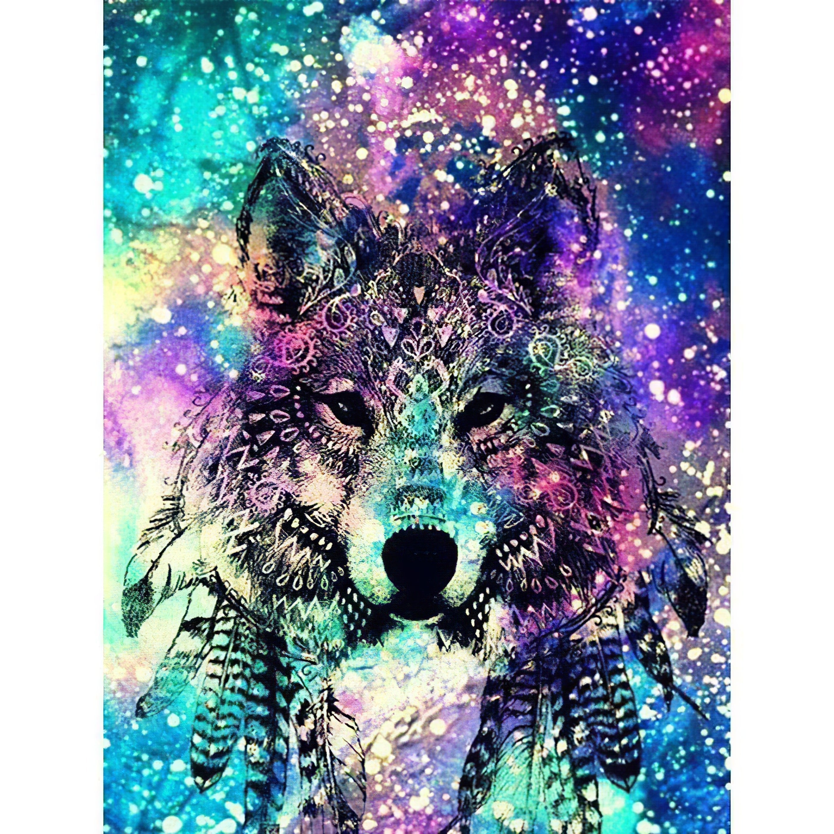 Una pintura de diamantes llamado 'Lobo colorido' - Meencantalapinturadediamantes