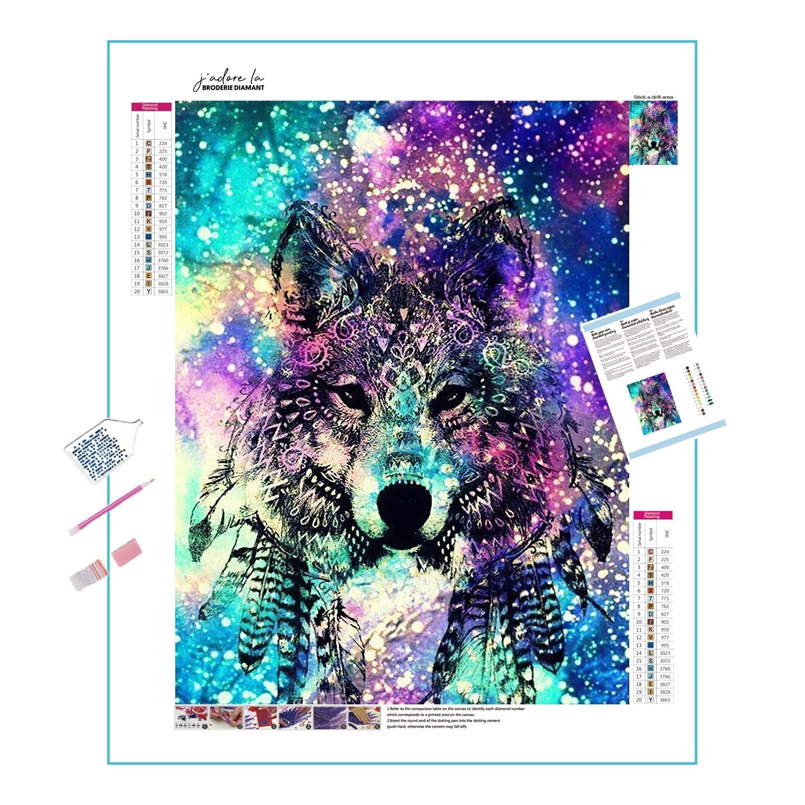 Una pintura de diamantes llamado 'Lobo colorido' - Meencantalapinturadediamantes