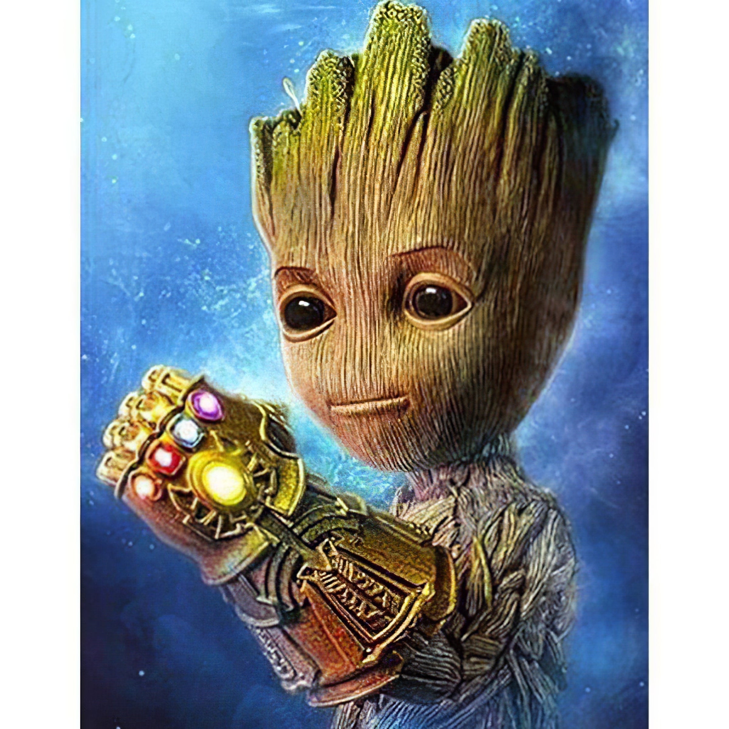 Una pintura de diamantes llamado 'Marvel Groot con el Guantelete del Infinito' - Meencantalapinturadediamantes