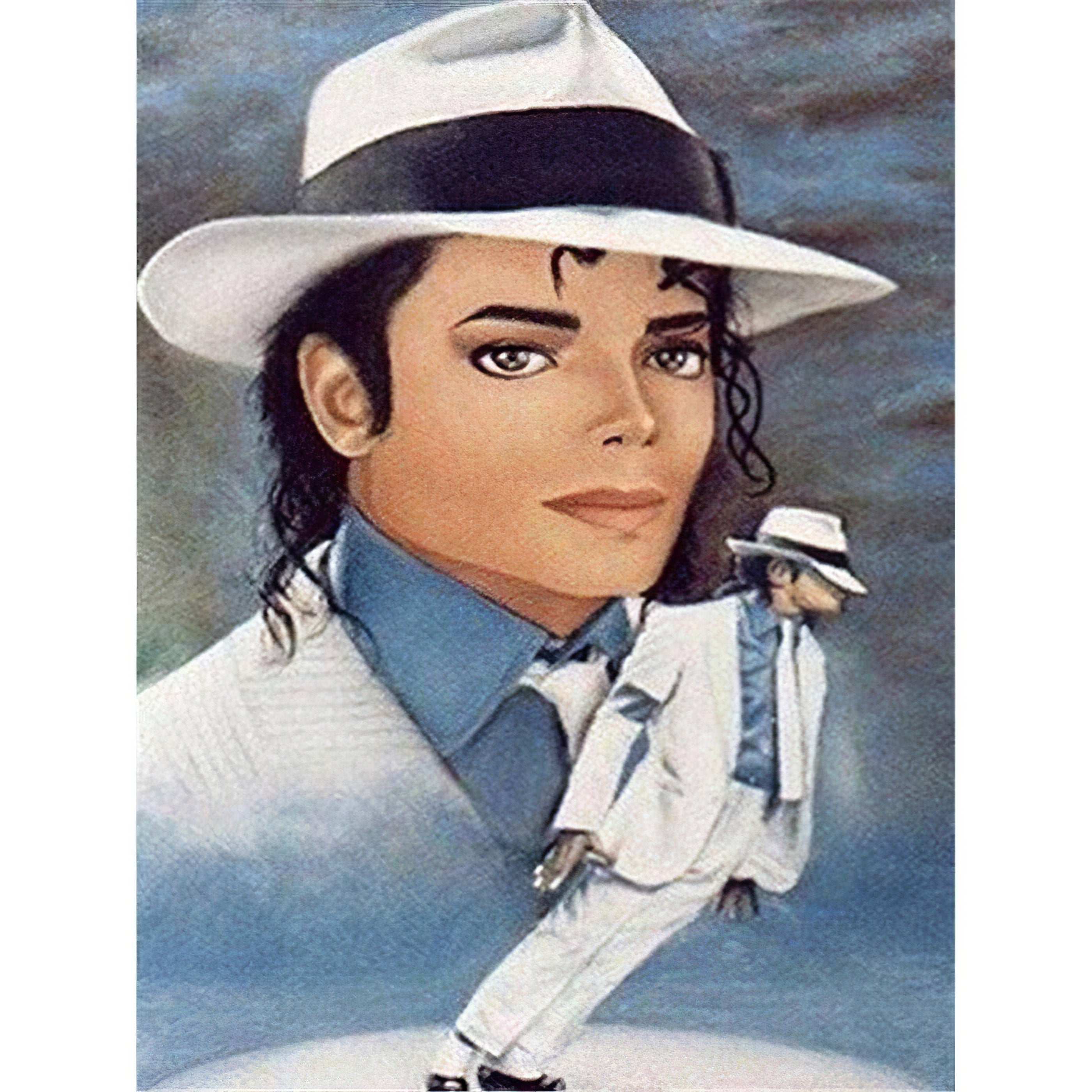 Un diamante pintura de Michael Jackson inclinado a 45 grados.