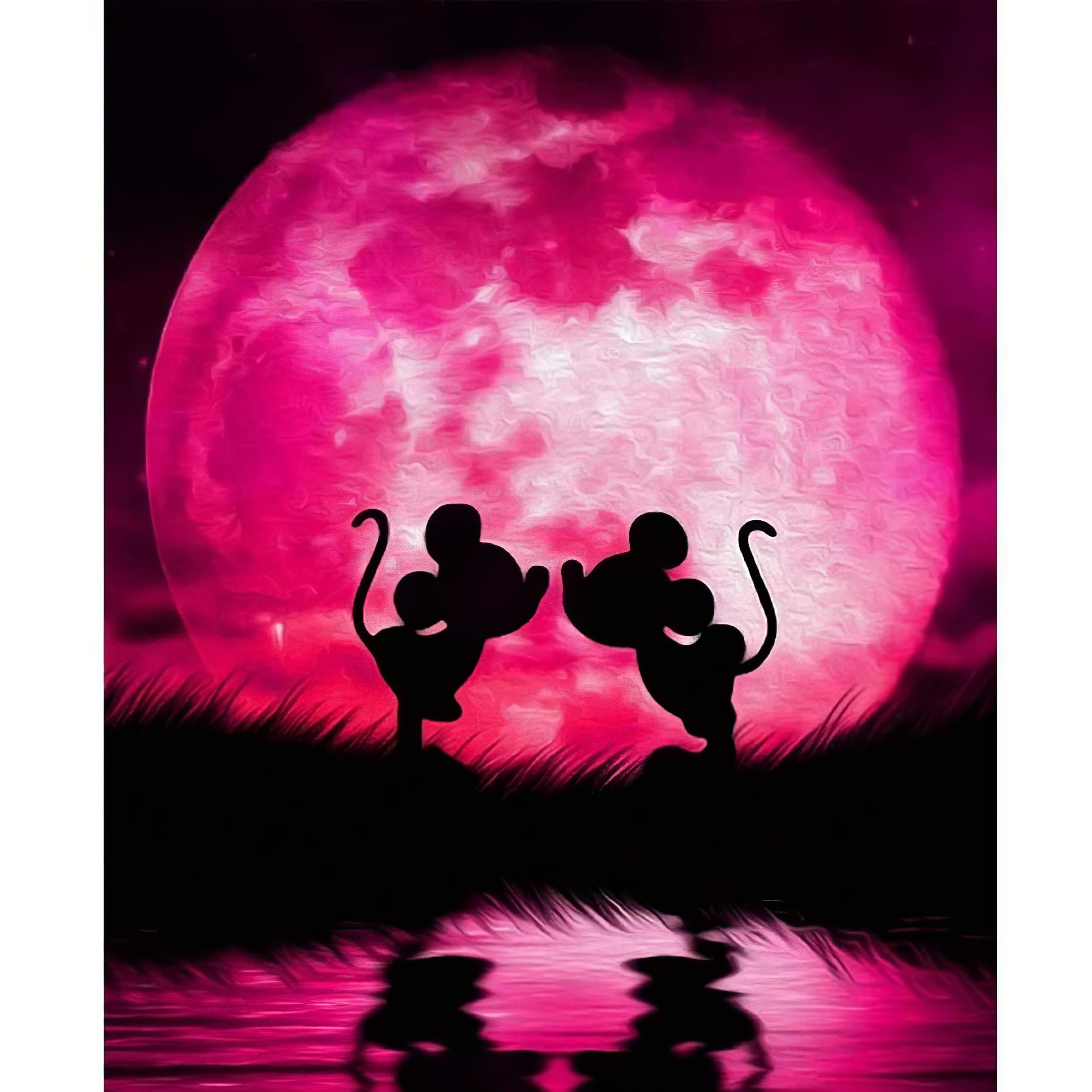 Una pintura de diamantes llamado 'Mickey Mouse et la lune rose' - Meencantalapinturadediamantes