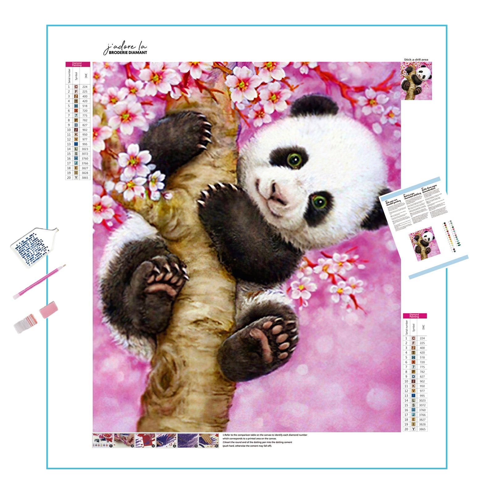 Una pintura de diamantes llamado 'Lindo Panda con Flor' - Meencantalapinturadediamantes