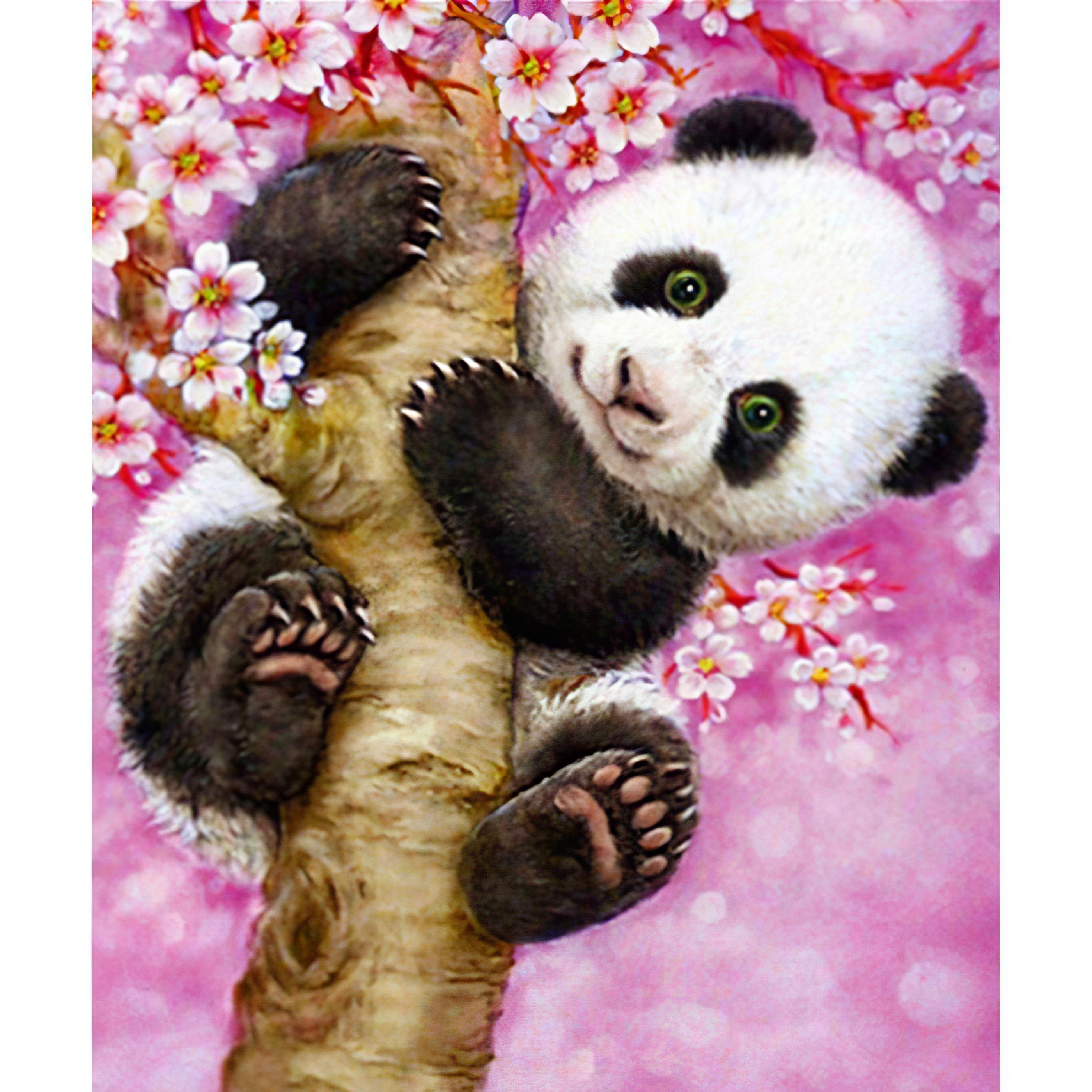 Una pintura de diamantes llamado 'Lindo Panda con Flor' - Meencantalapinturadediamantes