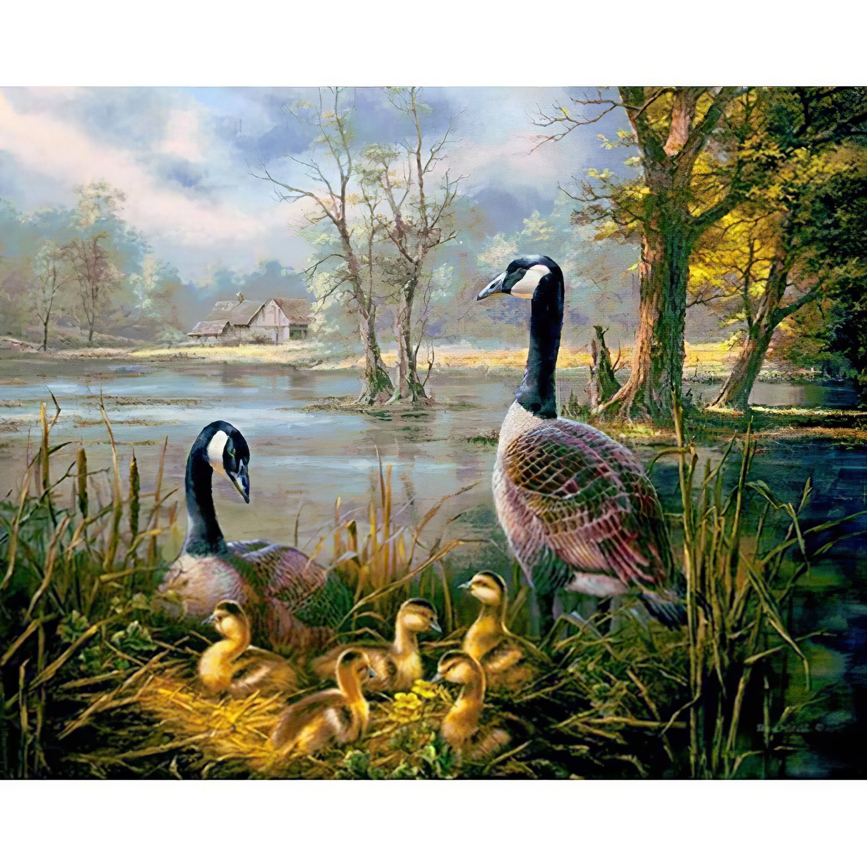 Una pintura de diamantes llamado 'Pequeña cabaña de patos' - Meencantalapinturadediamantes