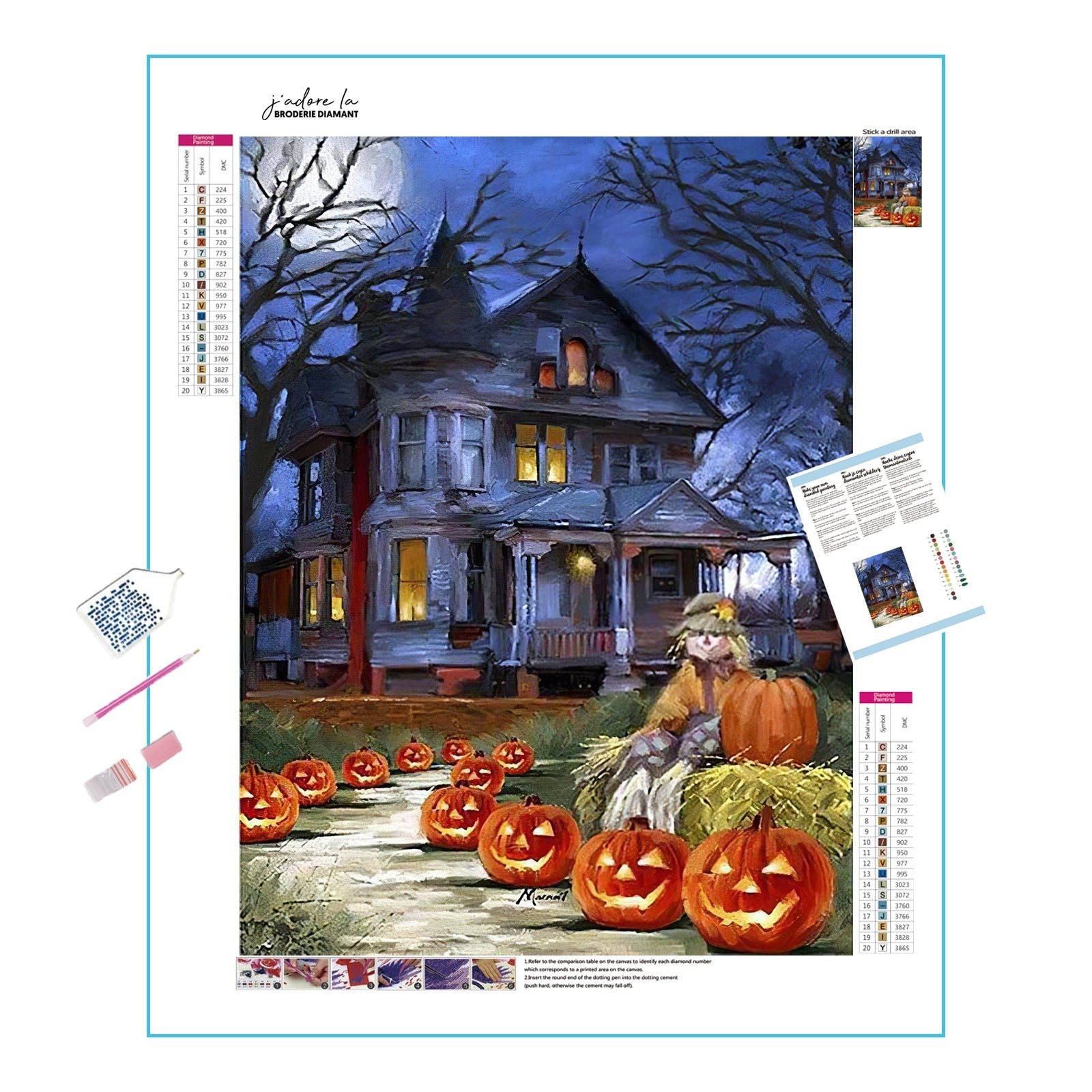 Una pintura de diamantes llamado 'Sorcière et maison d'Halloween' - Meencantalapinturadediamantes