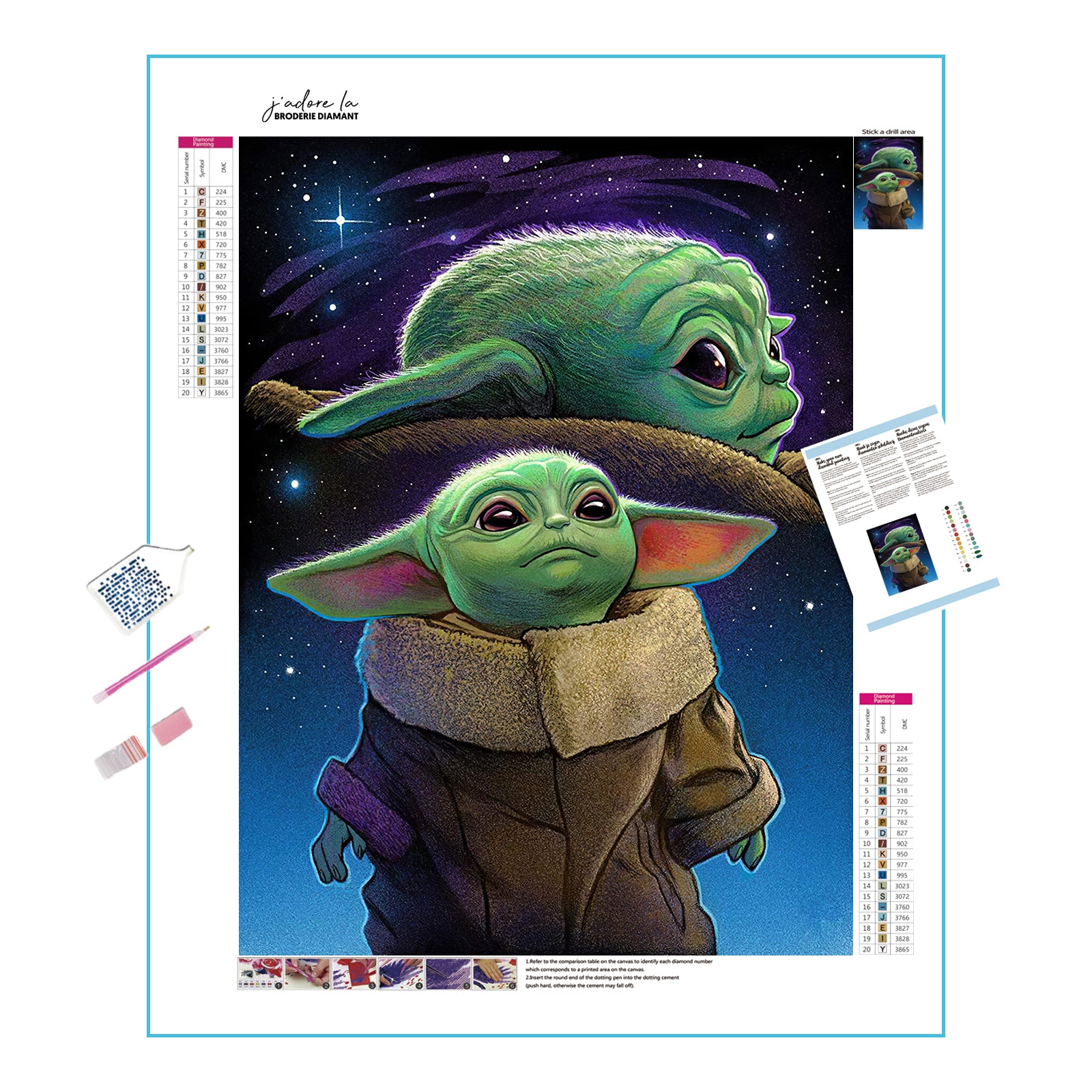 Una pintura de diamantes llamado 'Star Wars bébé Yoda' - Meencantalapinturadediamantes