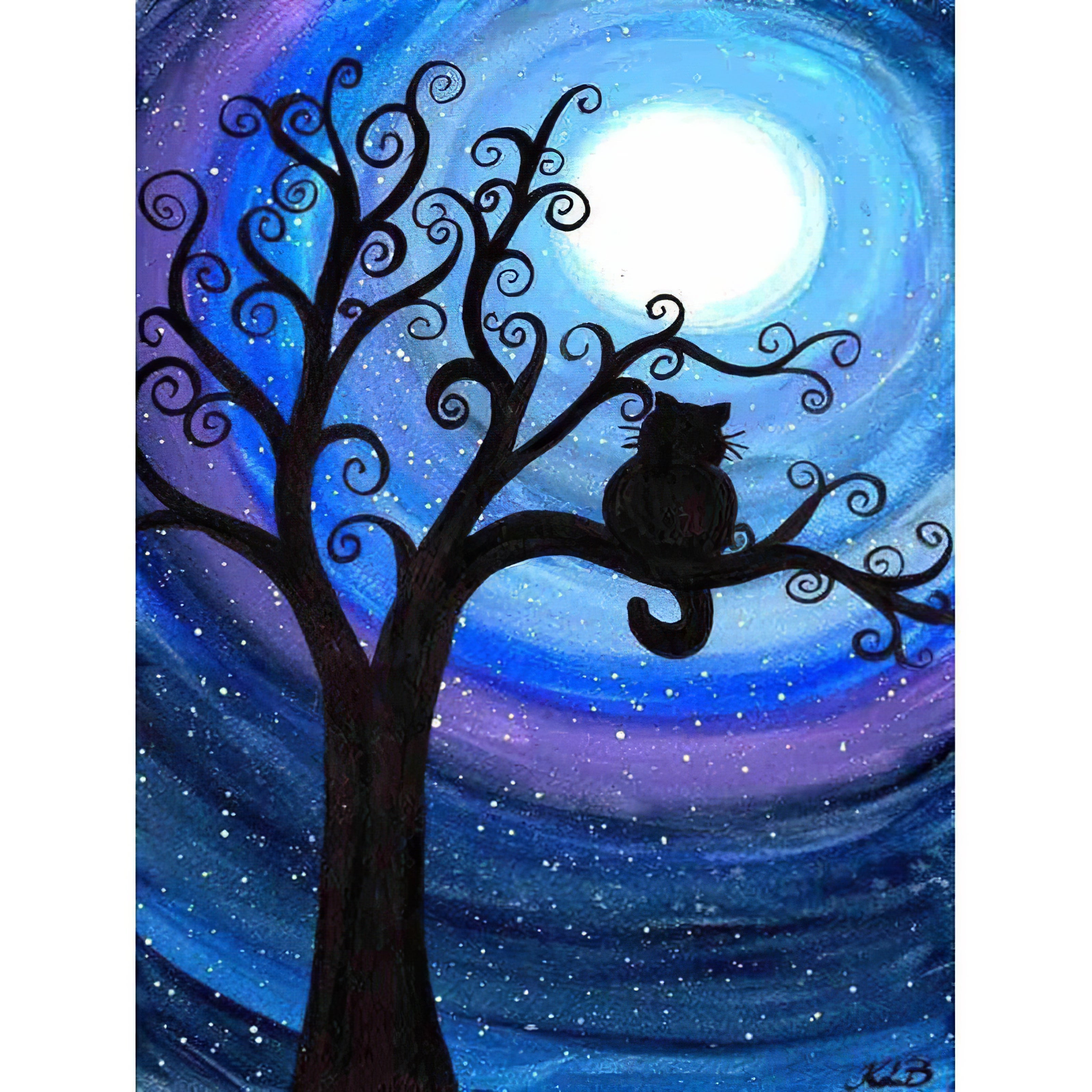 Una pintura de diamantes llamado 'Un gato negro y la luna' - Meencantalapinturadediamantes