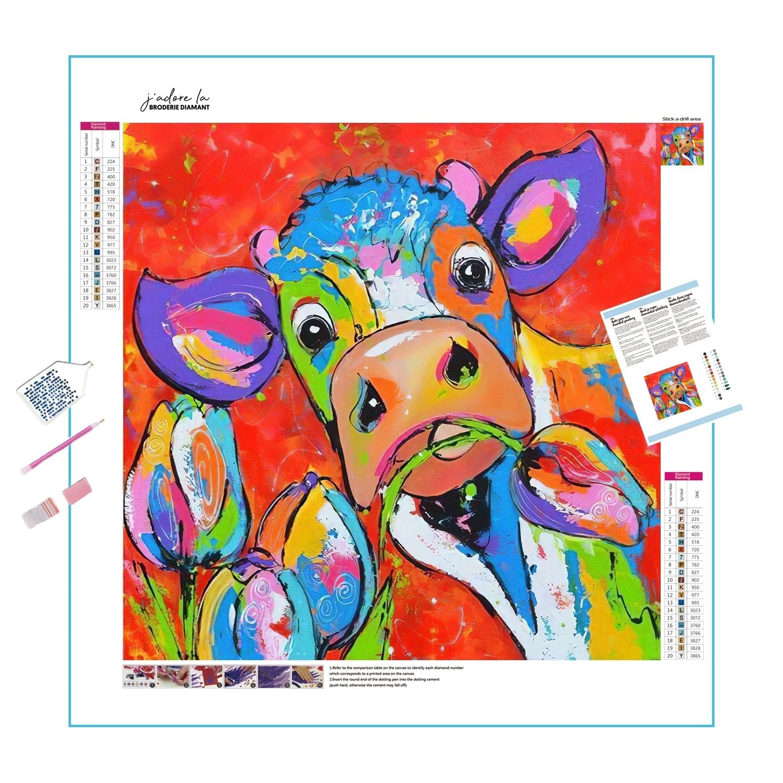 Una pintura de diamantes llamado 'Vache colorée' - Meencantalapinturadediamantes