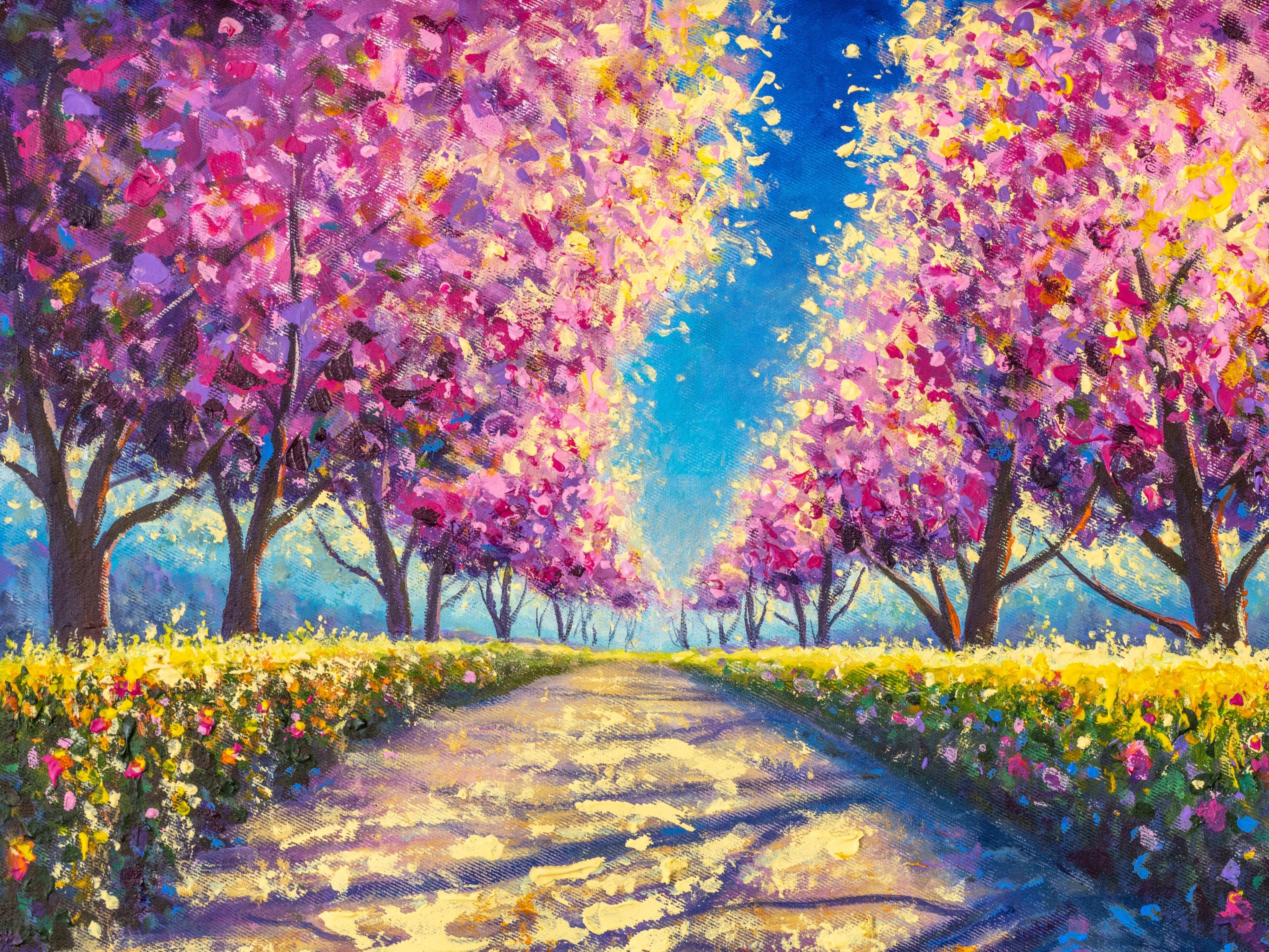 Una pintura de diamantes llamado 'Sakura Allée Cerisier Fleurs' - Meencantalapinturadediamantes