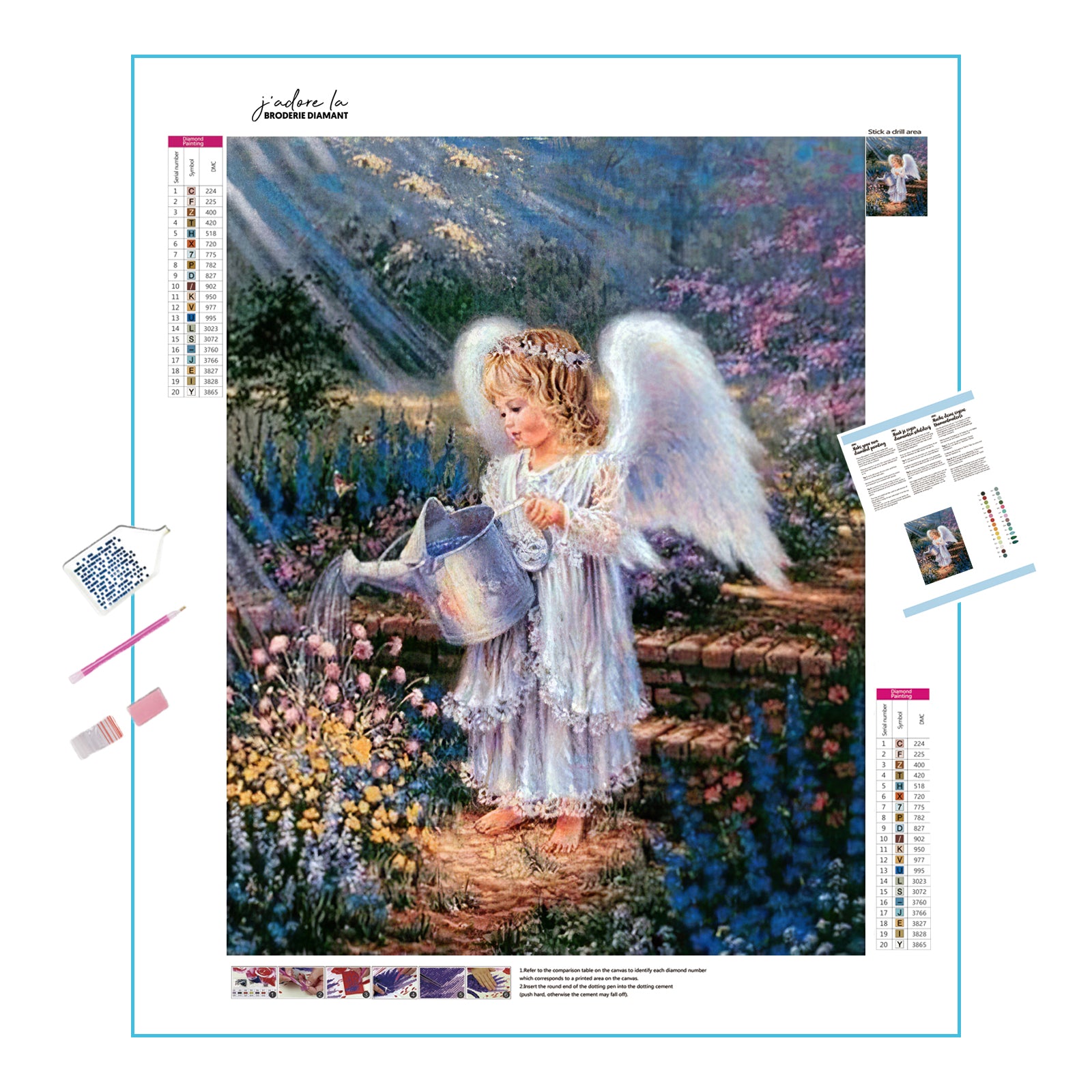 Una pintura de diamantes llamado 'Angelita regando las flores' - Meencantalapinturadediamantes