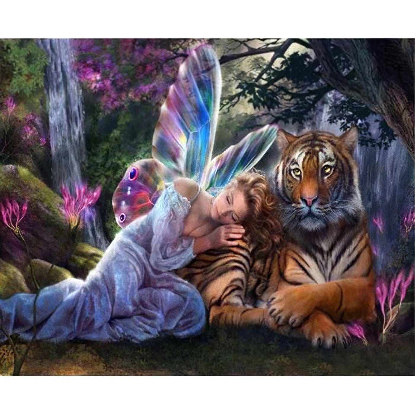 Una pintura de diamantes llamado 'Chica ángel con tigre' - Meencantalapinturadediamantes