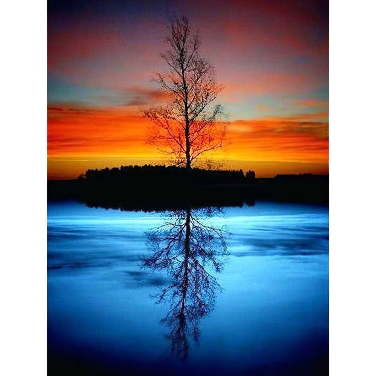 Una pintura de diamantes llamado 'Árbol en medio del lago' - Meencantalapinturadediamantes