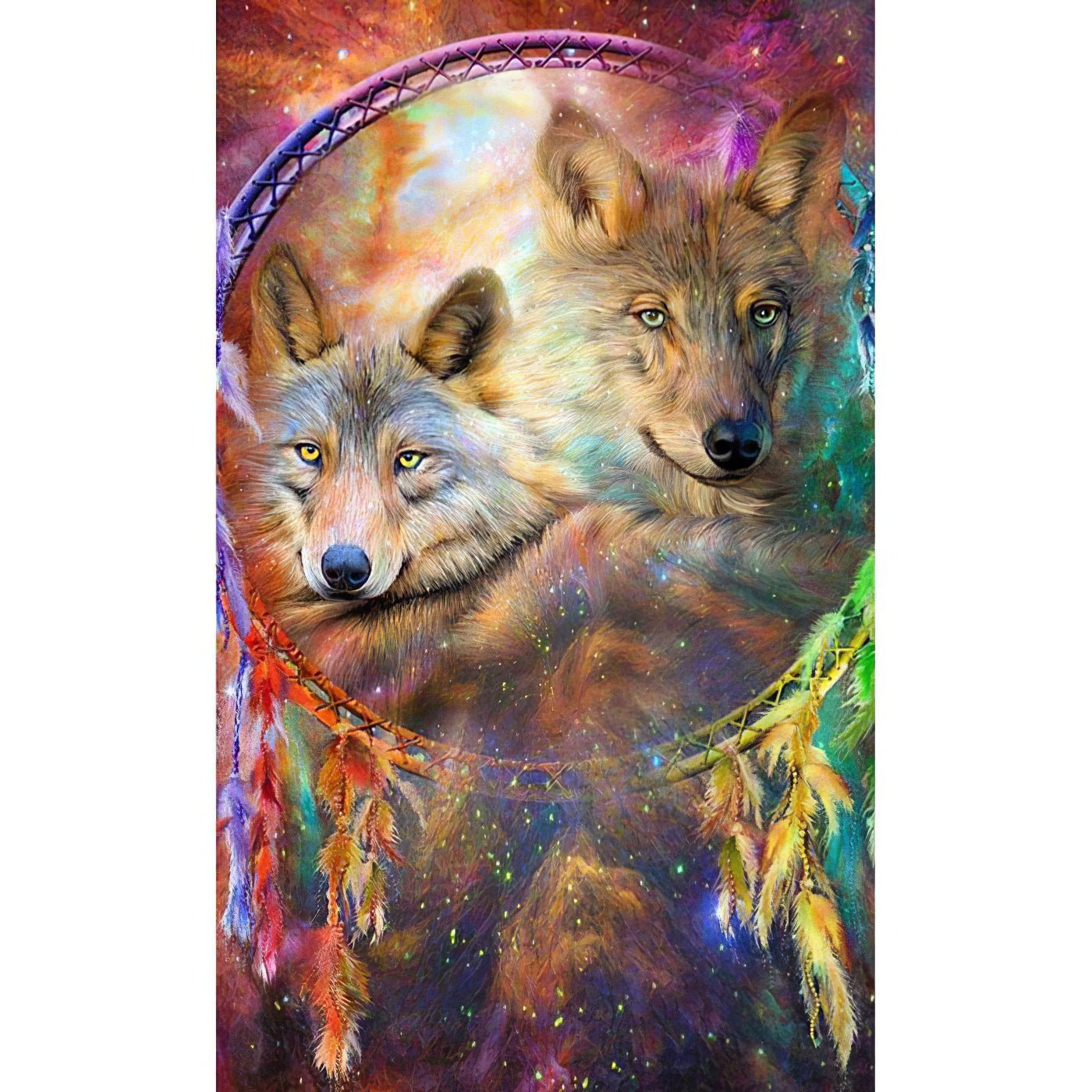 Una pintura de diamantes llamado 'Atrapasueños de plumas con lobos' - Meencantalapinturadediamantes