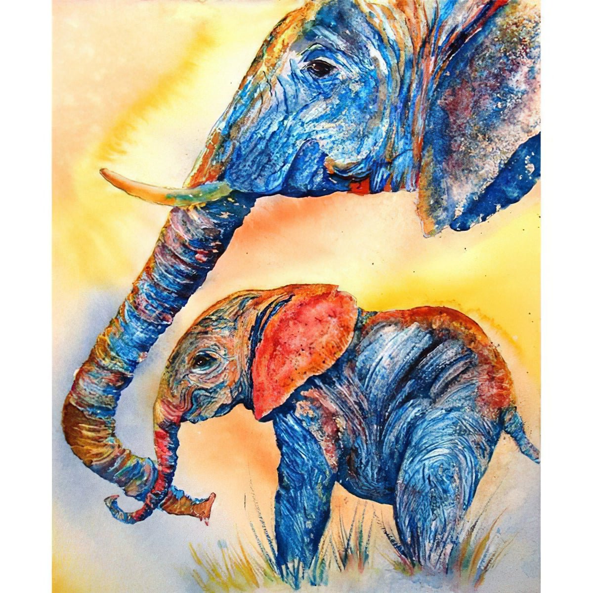 Una pintura de diamantes llamado 'Bebé elefante con mamá' - Meencantalapinturadediamantes