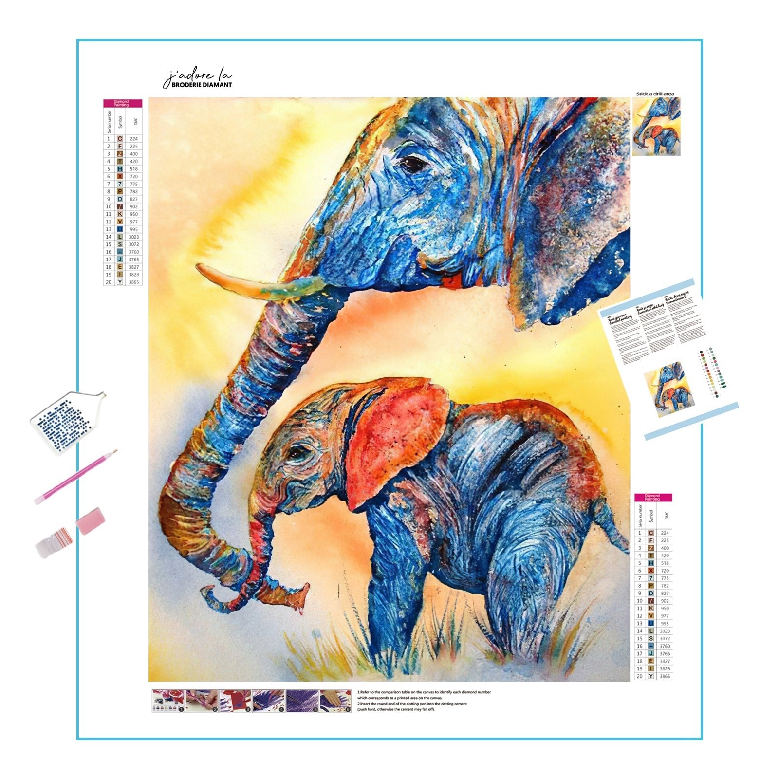 Una pintura de diamantes llamado 'Bebé elefante con mamá' - Meencantalapinturadediamantes