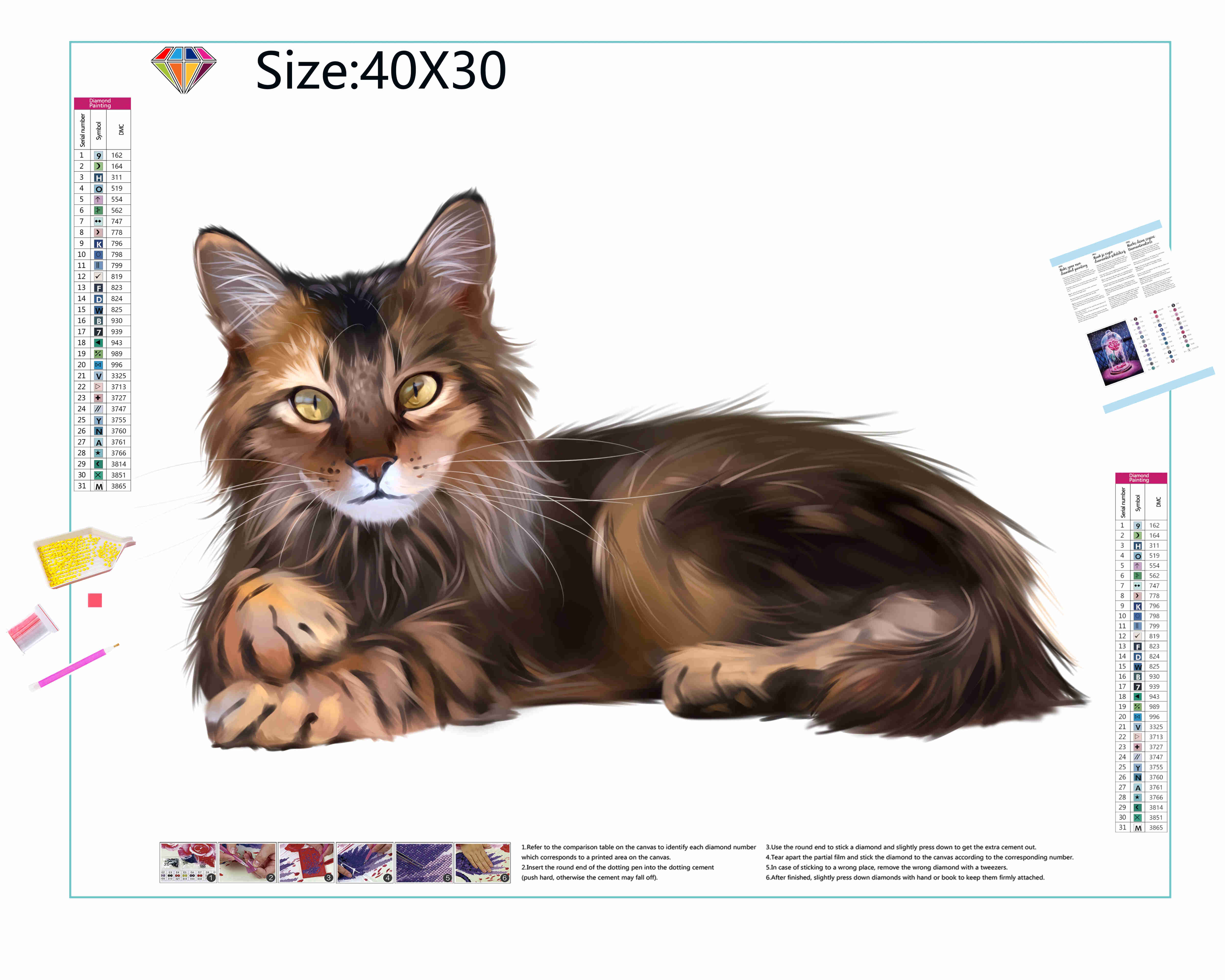 Una pintura de diamantes llamado 'Gato marrón' - Meencantalapinturadediamantes