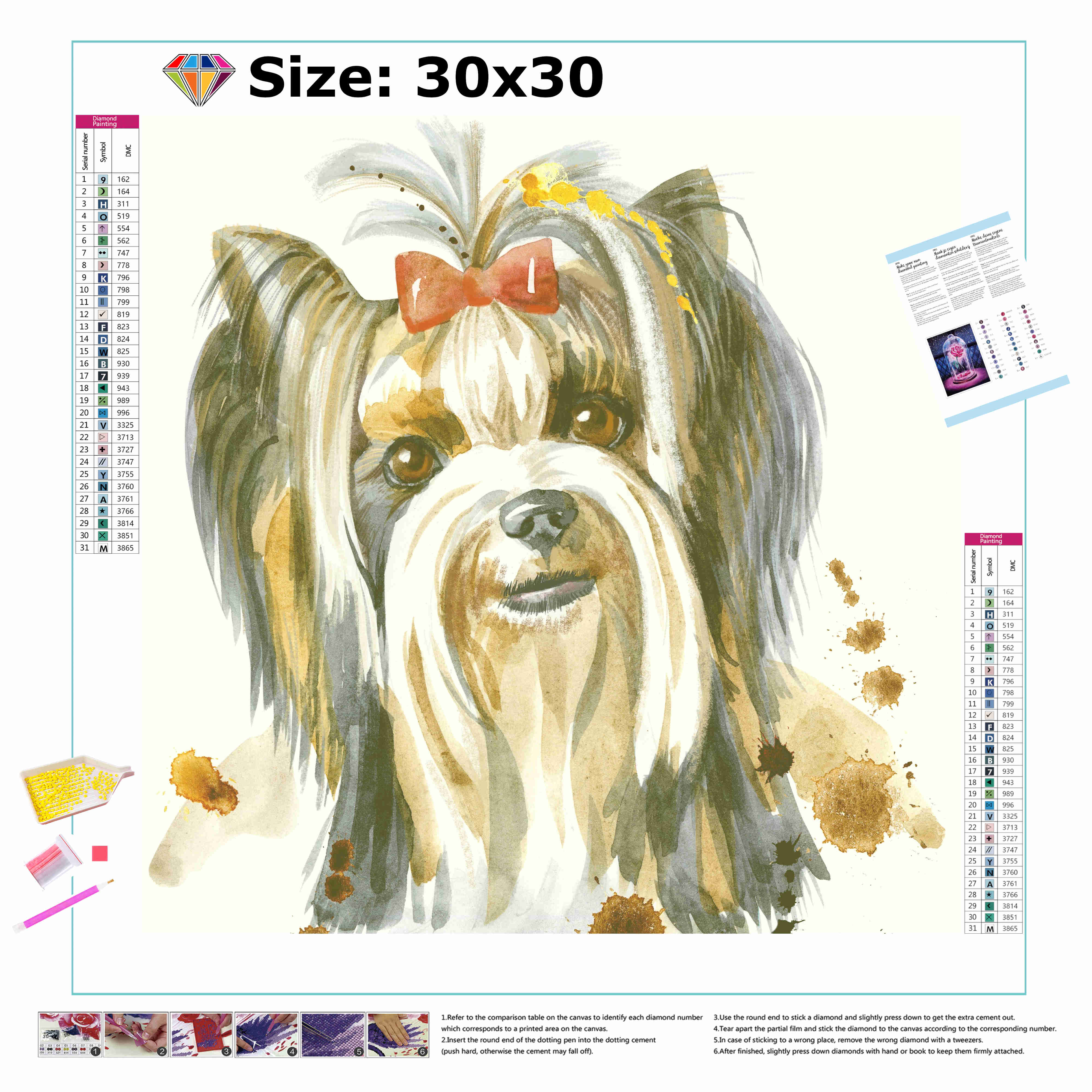 Una pintura de diamantes llamado 'Perro Yorkshire' - Meencantalapinturadediamantes