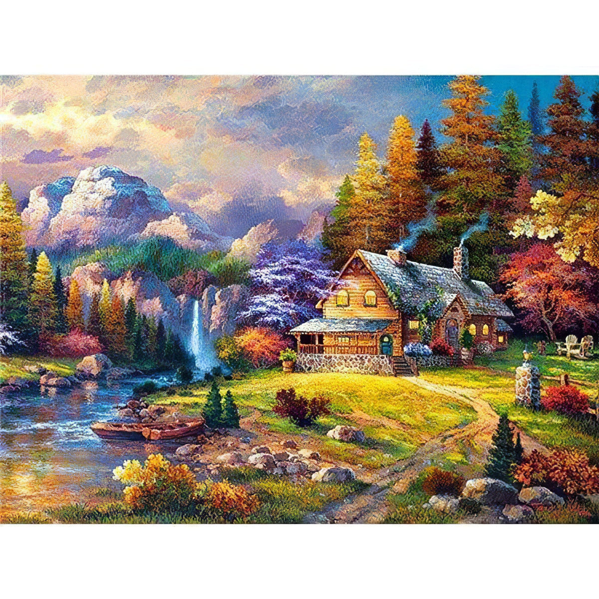 Diamond Painting - Hermosa cascada al lado de la casa