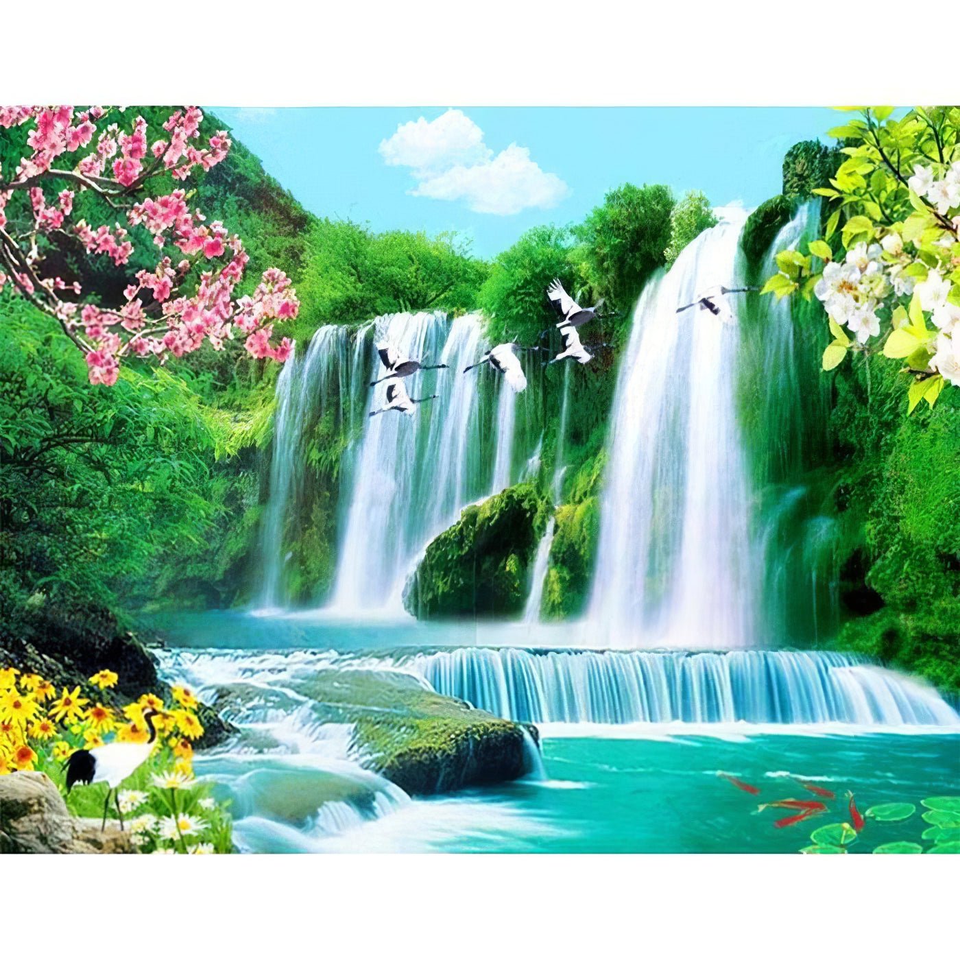 Una pintura de diamantes llamado 'Hermosa cascada y pájaros' - Meencantalapinturadediamantes