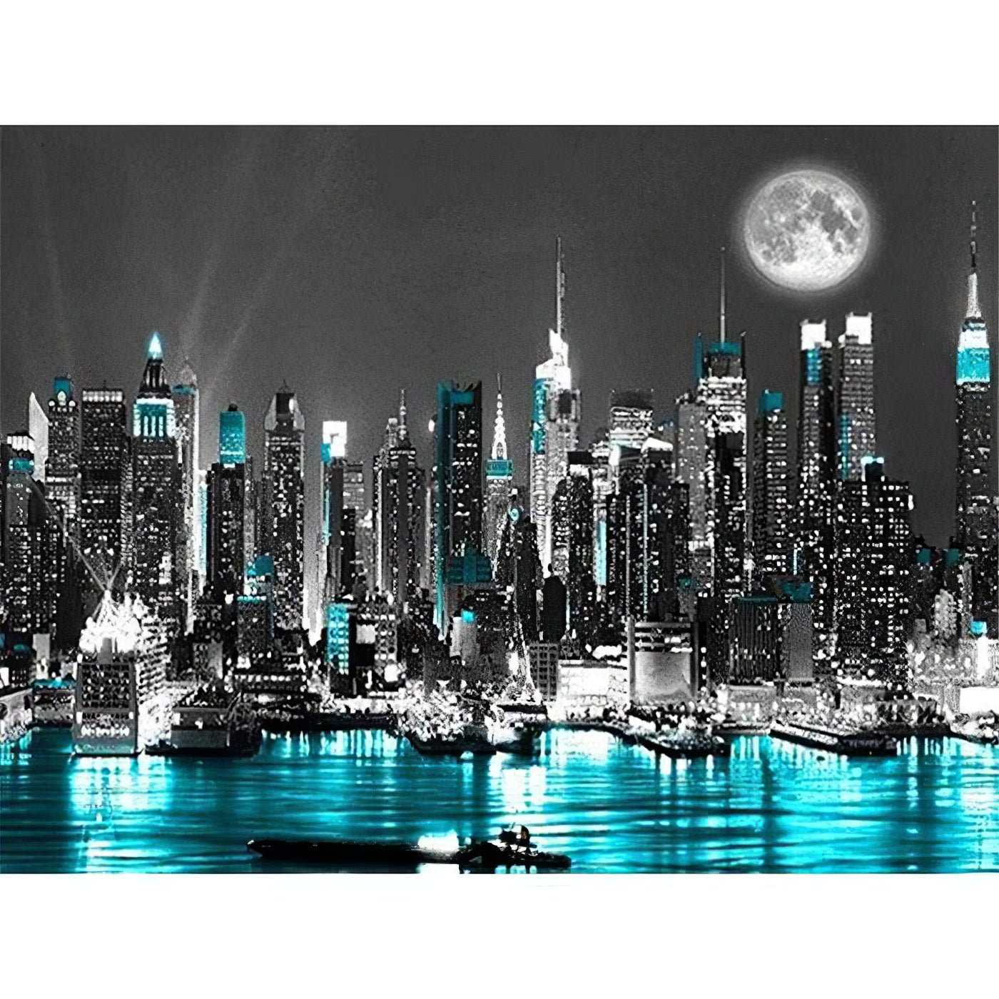 Una pintura de diamantes llamado 'Hermosa luna y ciudad' - Meencantalapinturadediamantes