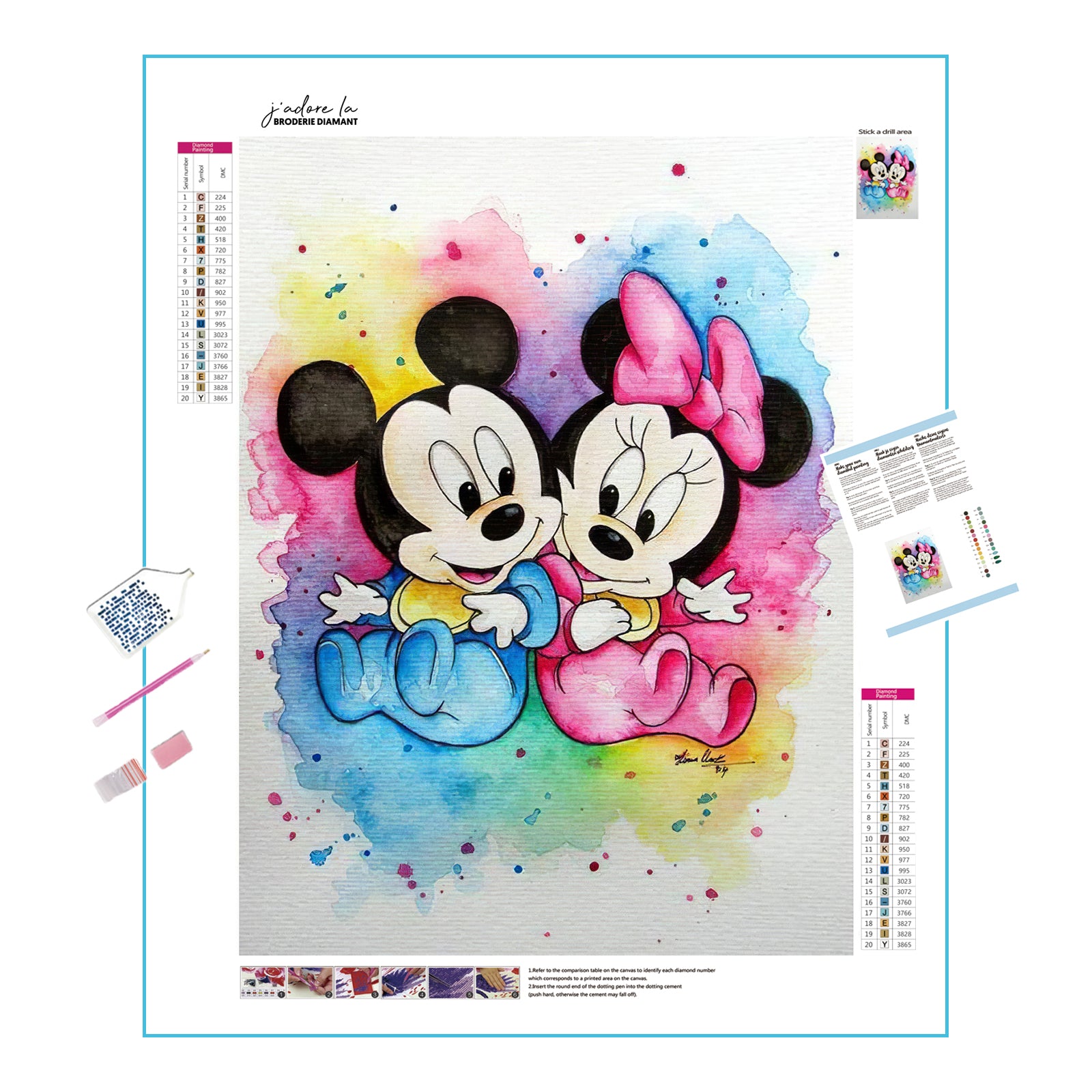 Una pintura de diamantes llamado 'Bebé Mickey y Minnie Mouse' - Meencantalapinturadediamantes