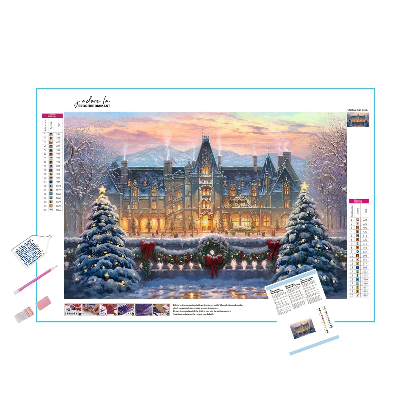Una pintura de diamantes llamado 'Hermoso Árbol Navidad Casa Invierno Nieve' - Meencantalapinturadediamantes
