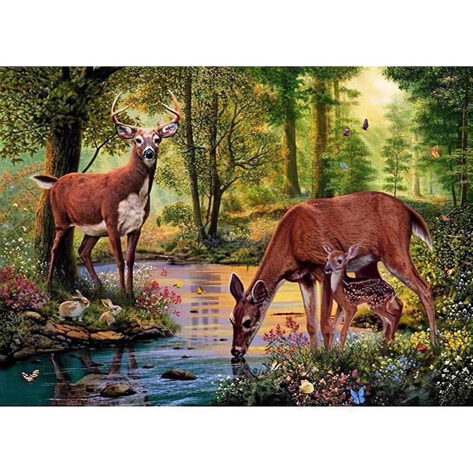 Una pintura de diamantes llamado 'Ciervos bebiendo en el bosque' - Meencantalapinturadediamantes