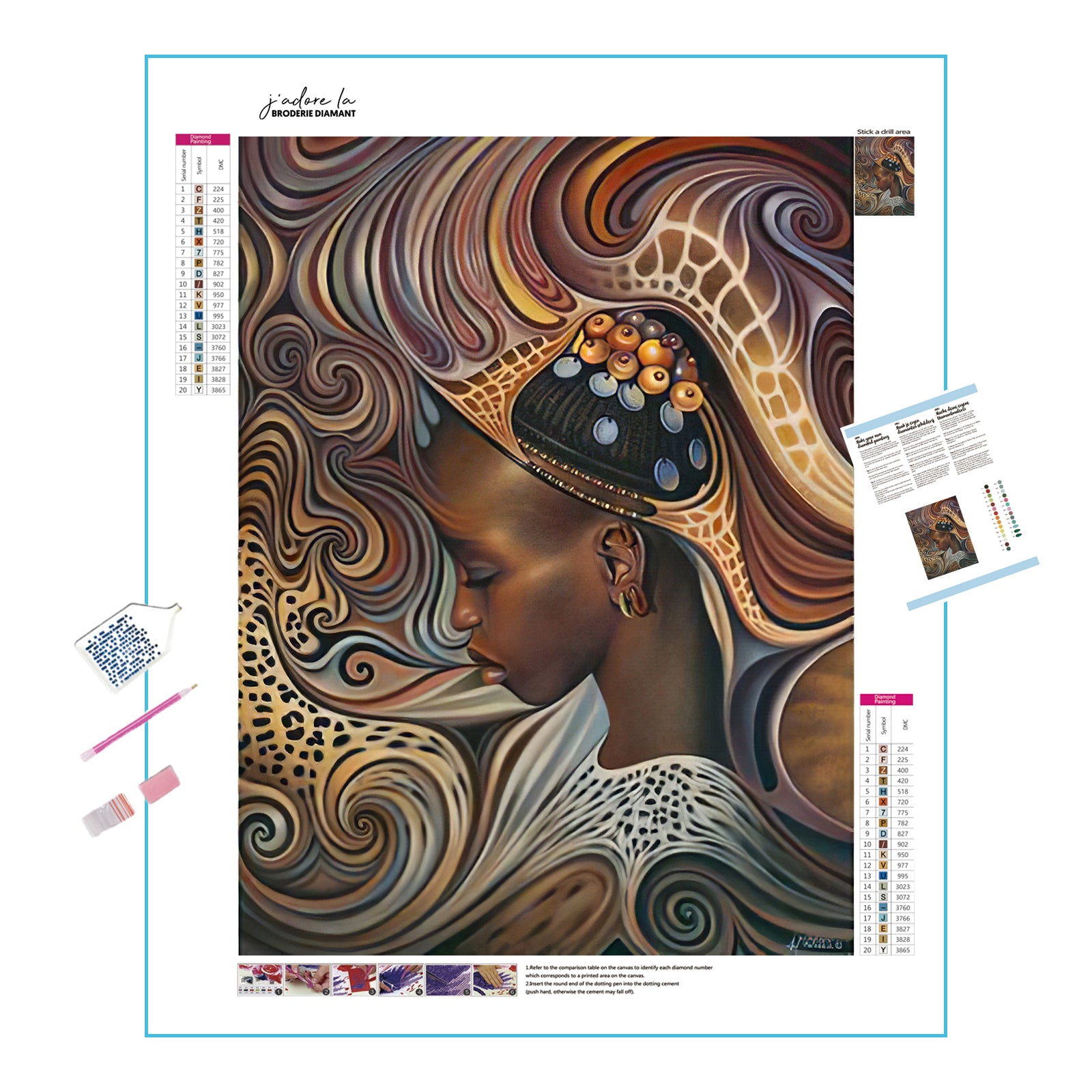 Una pintura de diamantes llamado 'Mujer africana en mosaico' - Meencantalapinturadediamantes