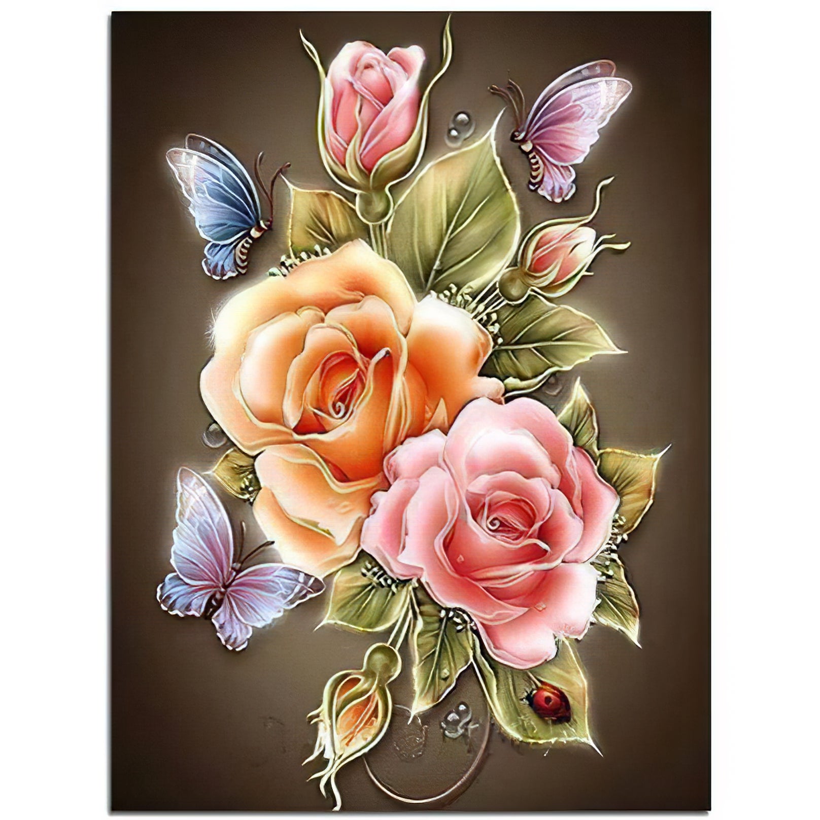 Una pintura de diamantes llamado 'Flores y mariposas iluminadas' - Meencantalapinturadediamantes