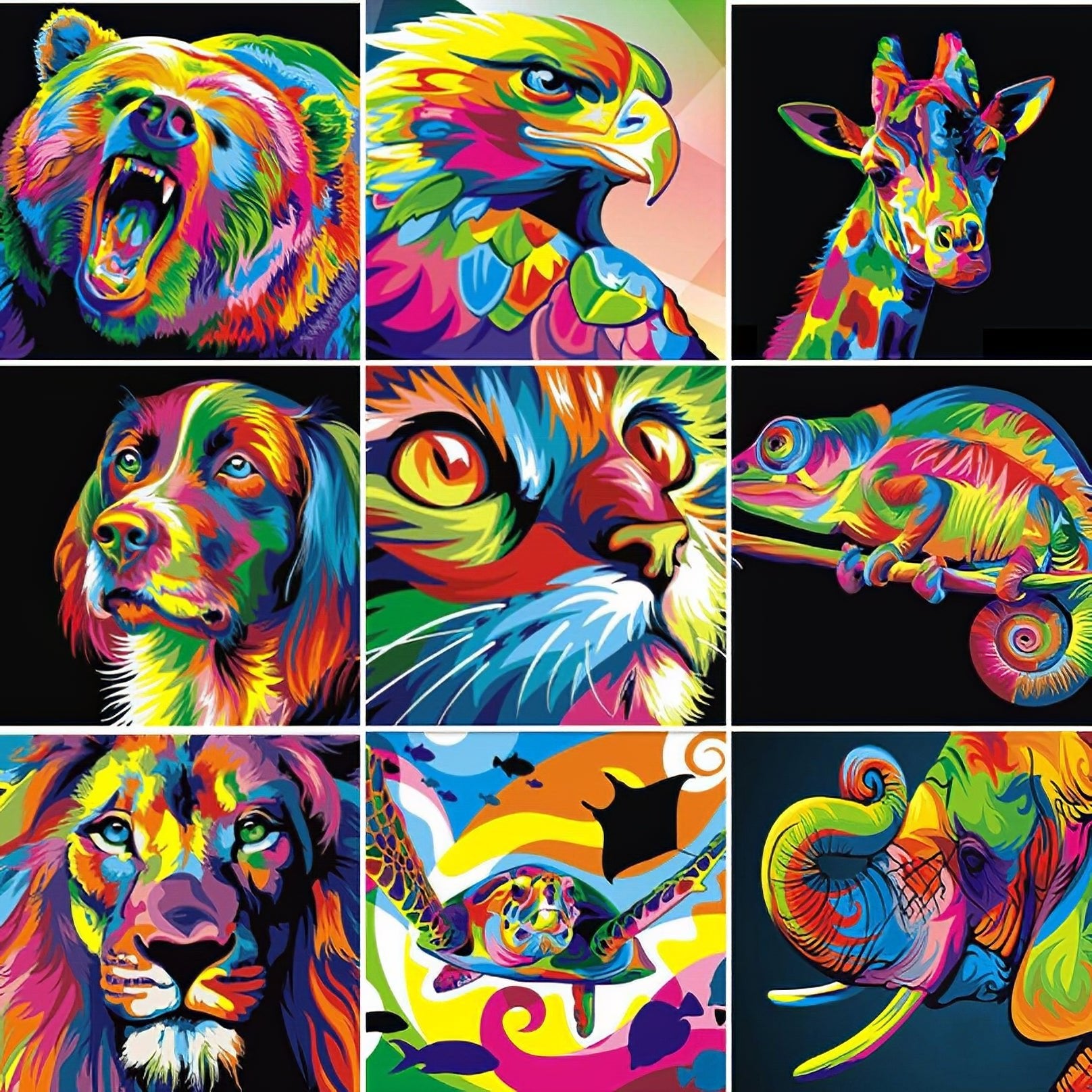 Una pintura de diamantes llamado 'Animales coloridos' - Meencantalapinturadediamantes