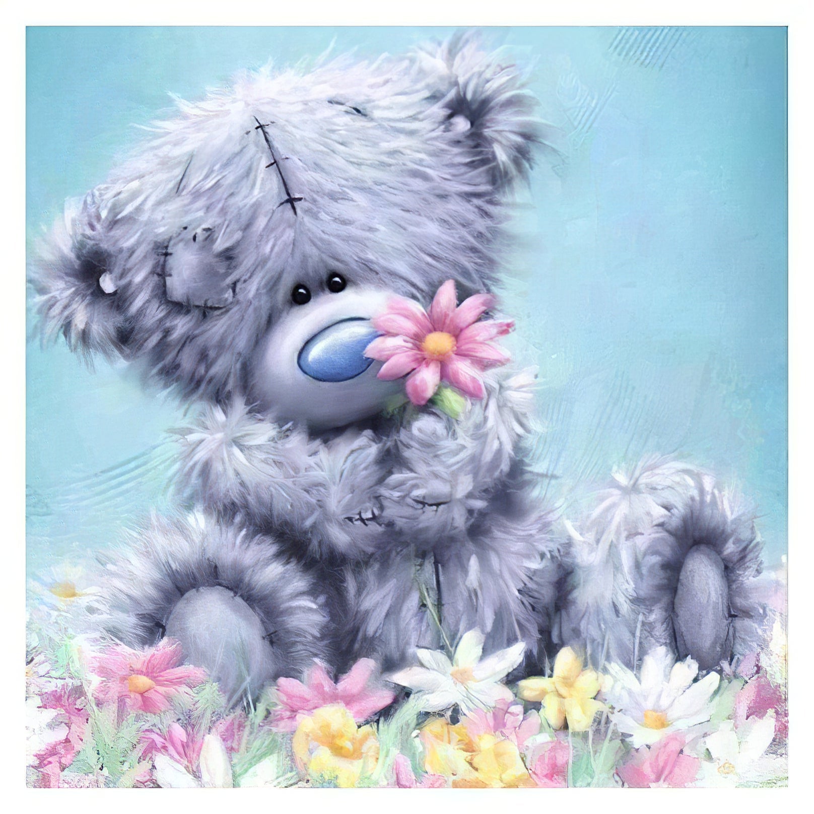 Una pintura de diamantes llamado 'Osito de peluche con flor' - Meencantalapinturadediamantes