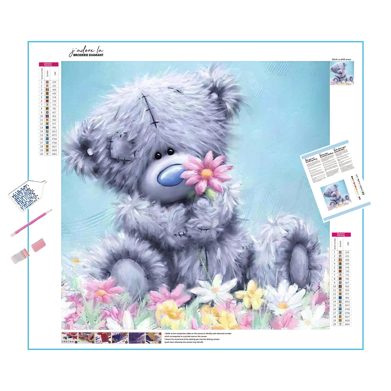 Una pintura de diamantes llamado 'Osito de peluche con flor' - Meencantalapinturadediamantes