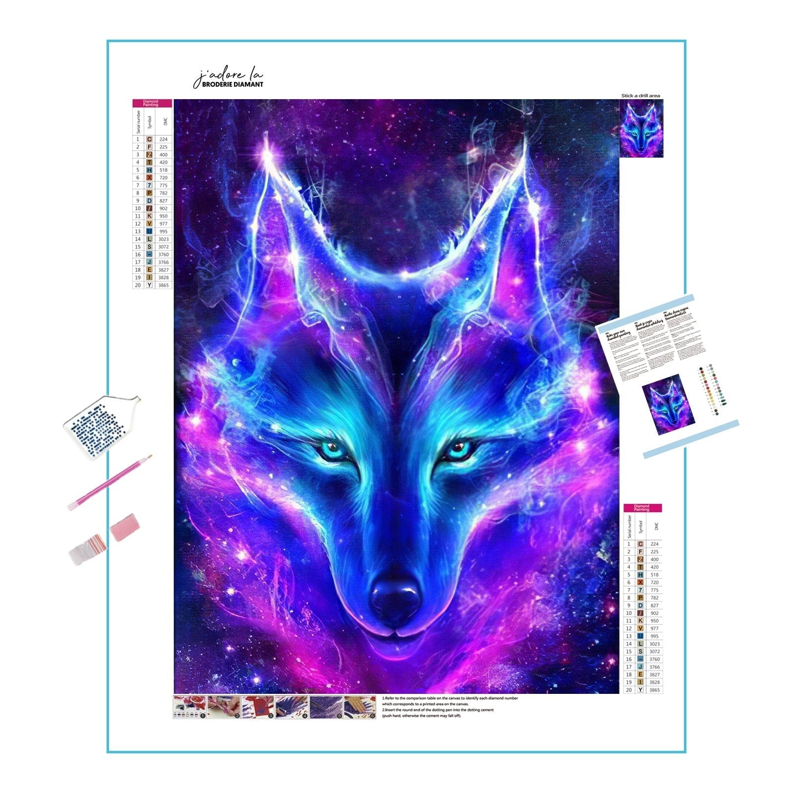 Una pintura de diamantes llamado 'Cabeza de lobo con luces fluorescentes' - Meencantalapinturadediamantes