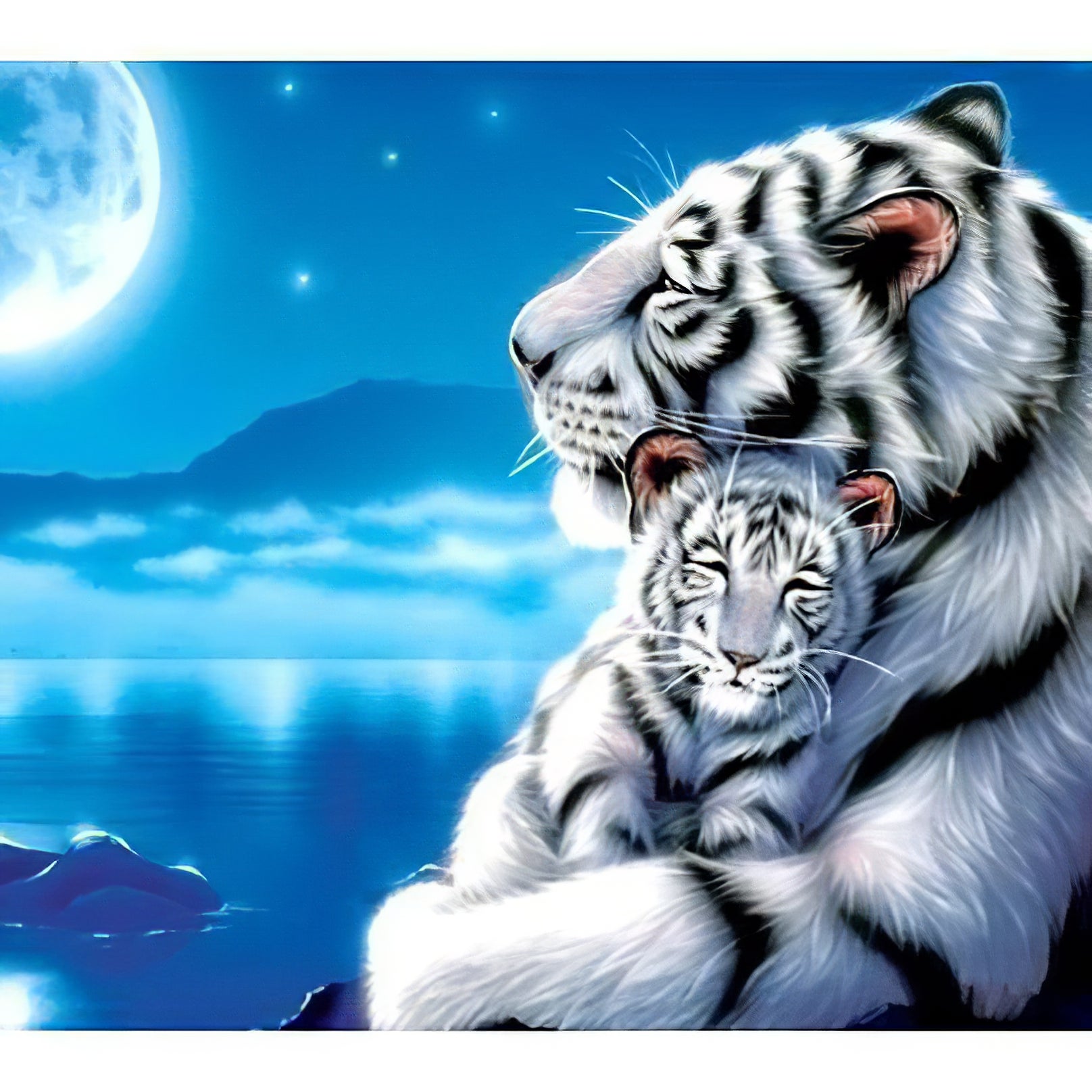 Una pintura de diamantes llamado 'Bebé tigre blanco y su madre' - Meencantalapinturadediamantes